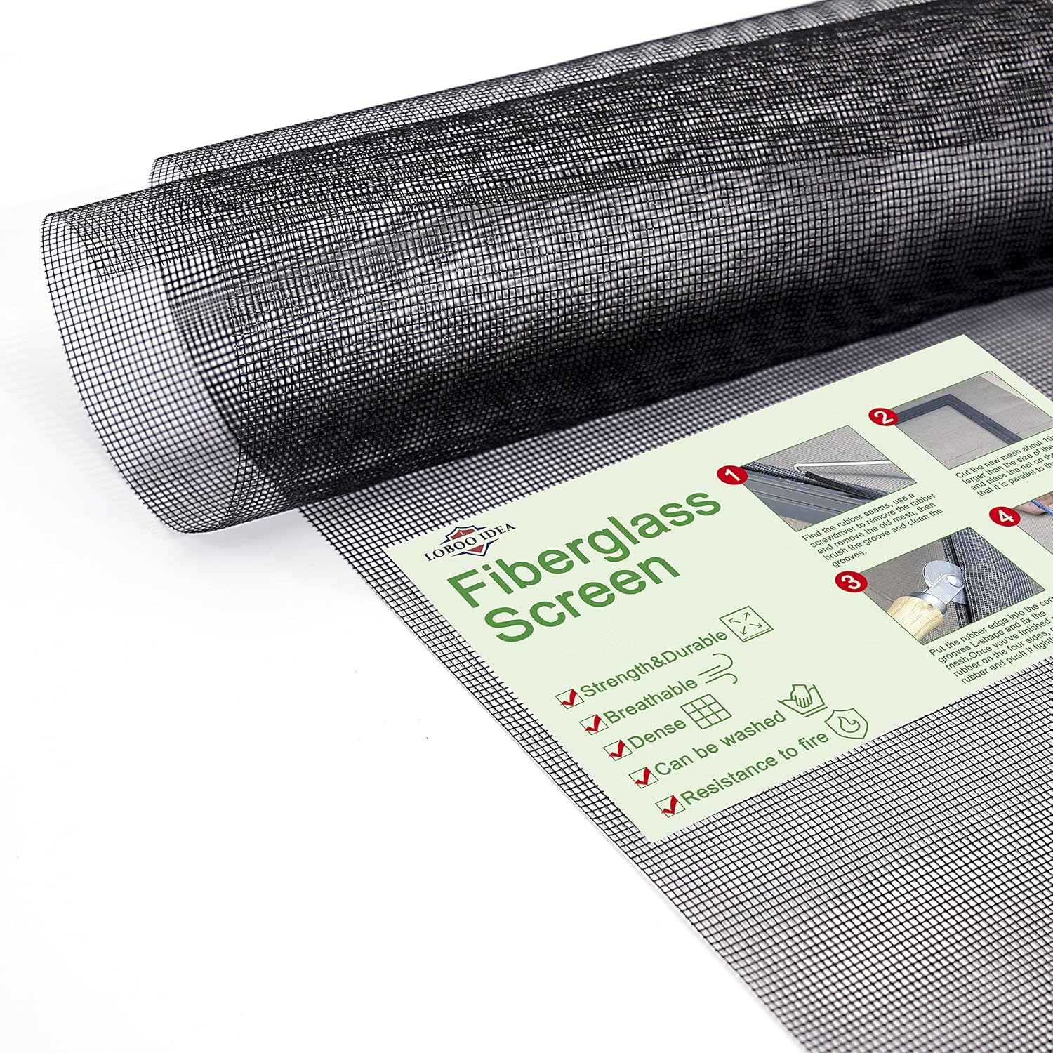 Window Screen Mesh, Loboo Idea Fiberglass Screen Replacement Mesh, Warehouse Fiberglass Window and Door Screen Mesh for Patio and Windows (120x100cm (47.24x39.37 Inches), Black)