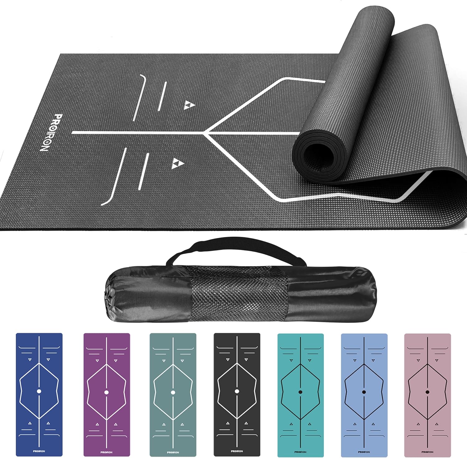 PROIRON Yoga Mat with Premium Alignment - Extra Yoga Bag Included - Comfort Skin Friendly Exercise Mats Non Slip for Home Gym Workout -Macaron Colors
