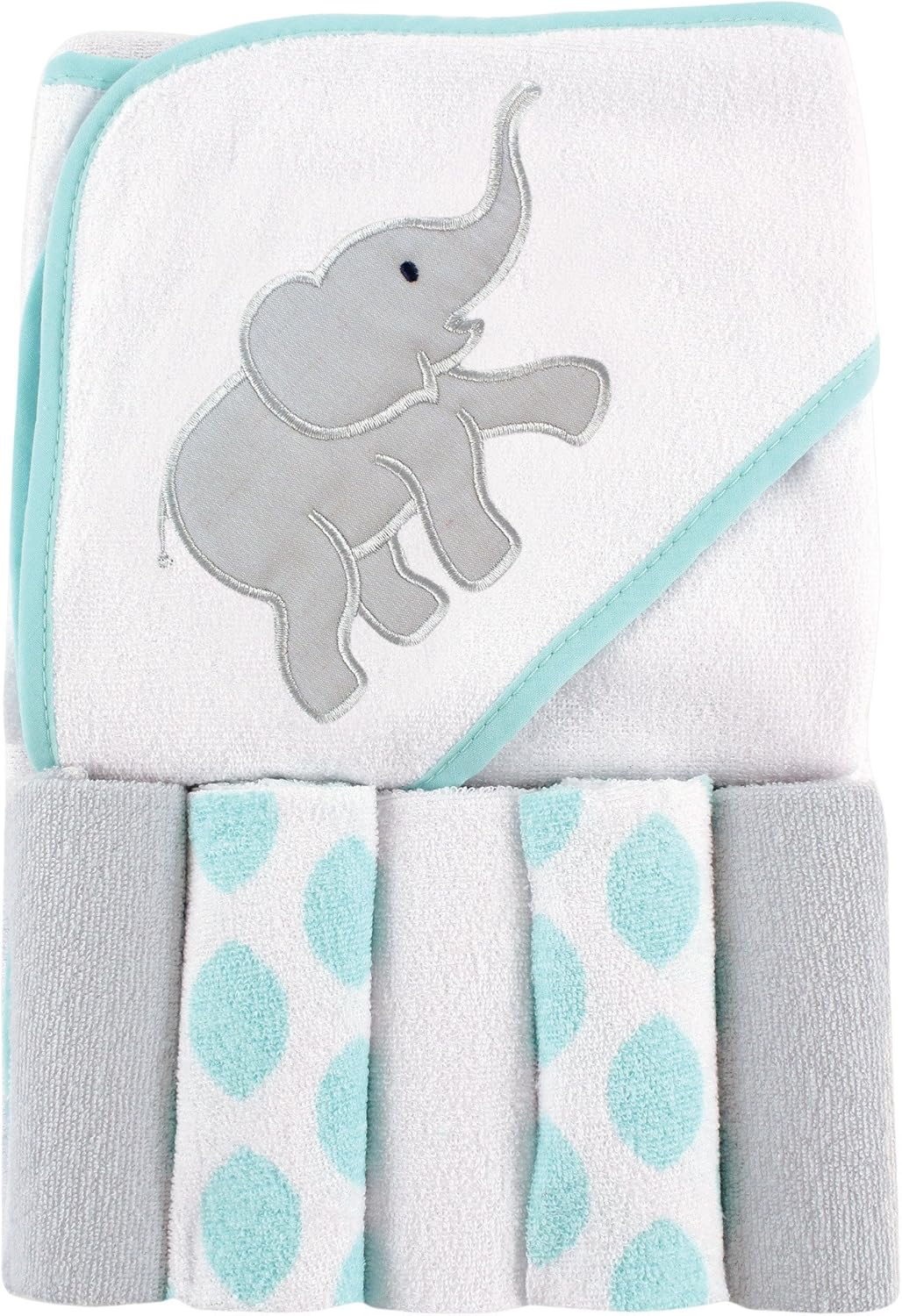 Luvable Friends Unisex Baby Hooded Towel with Five Washcloths, Cotton,Polyester,Ikat Elephant, One Size