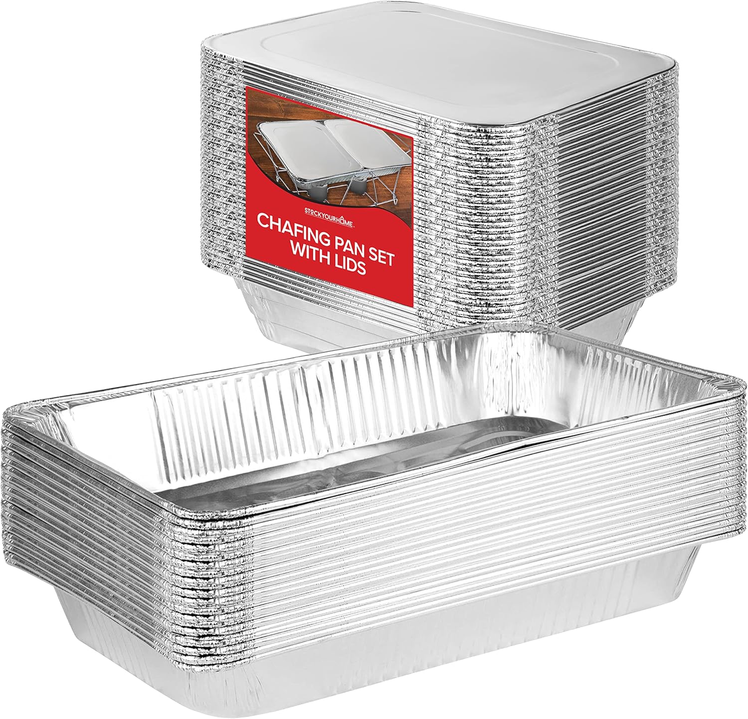 Chafing Dish Buffet Set with Cover Disposable - 21x13 (5 Pack) 9x13 & Lids (10 Pack) Aluminum Serving Trays, Catering Pans for Keeping Food Warm, Chaffing Dishes for Buffets and Parties, Warming Tray