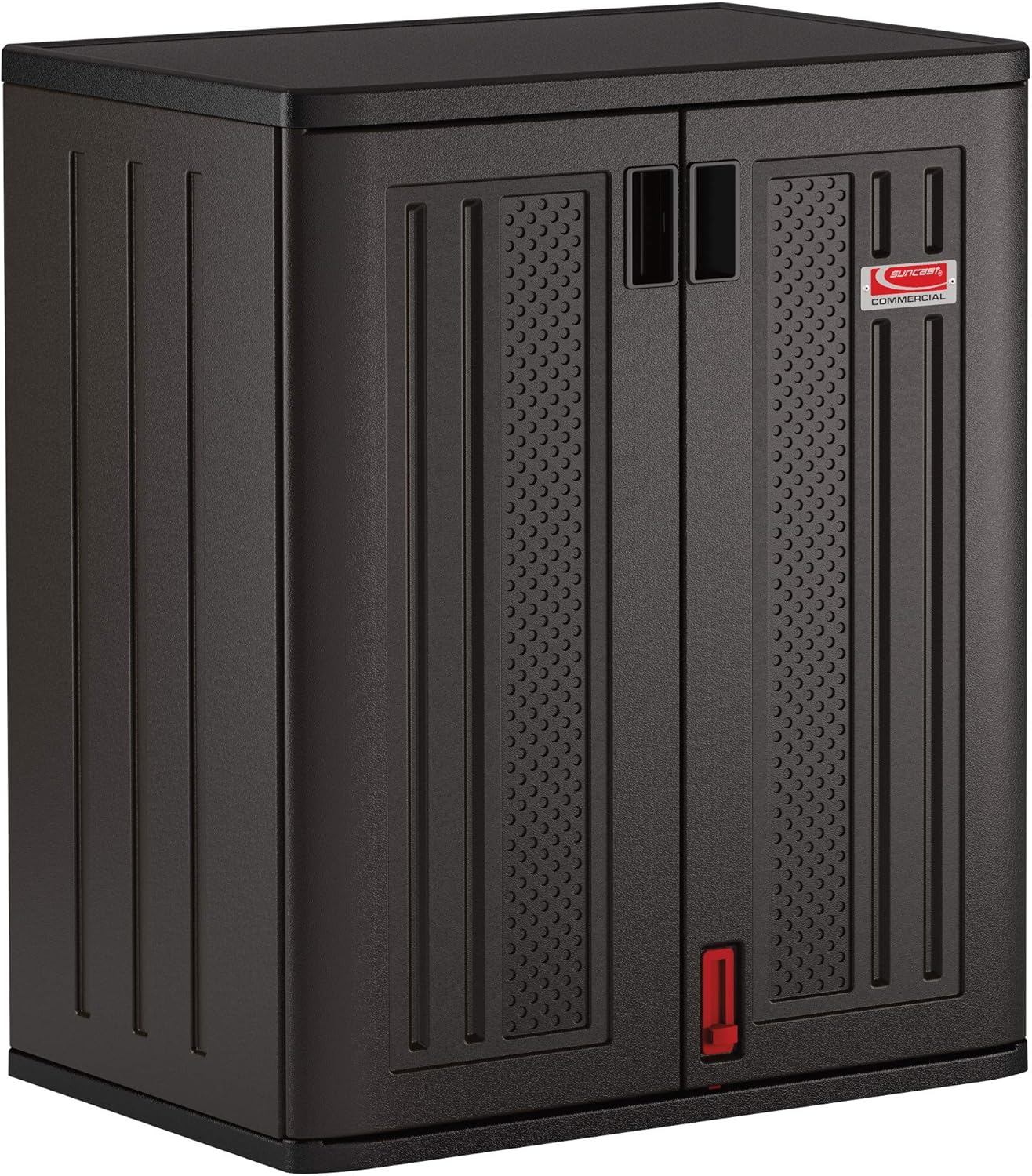 Suncast Commercial Heavy-Duty 9 Cubic Ft. Resin Storage Cabinet with Lockable Handles, Adjustable Metal-Reinforced Shelves for Garage or Workspace, Black, Made in The USA