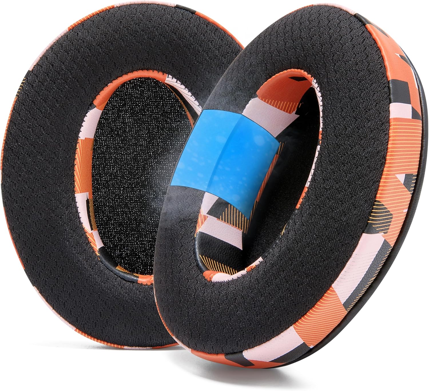 WC Freeze Hybrid Fabric Cooling Gel Replacement Earpads - Compatible with HyperX Cloud, Steelseries Arctis, ATH M50X, Turtle Beach Stealth & More - Comfortable & Cooler for Longer | Orange Prism