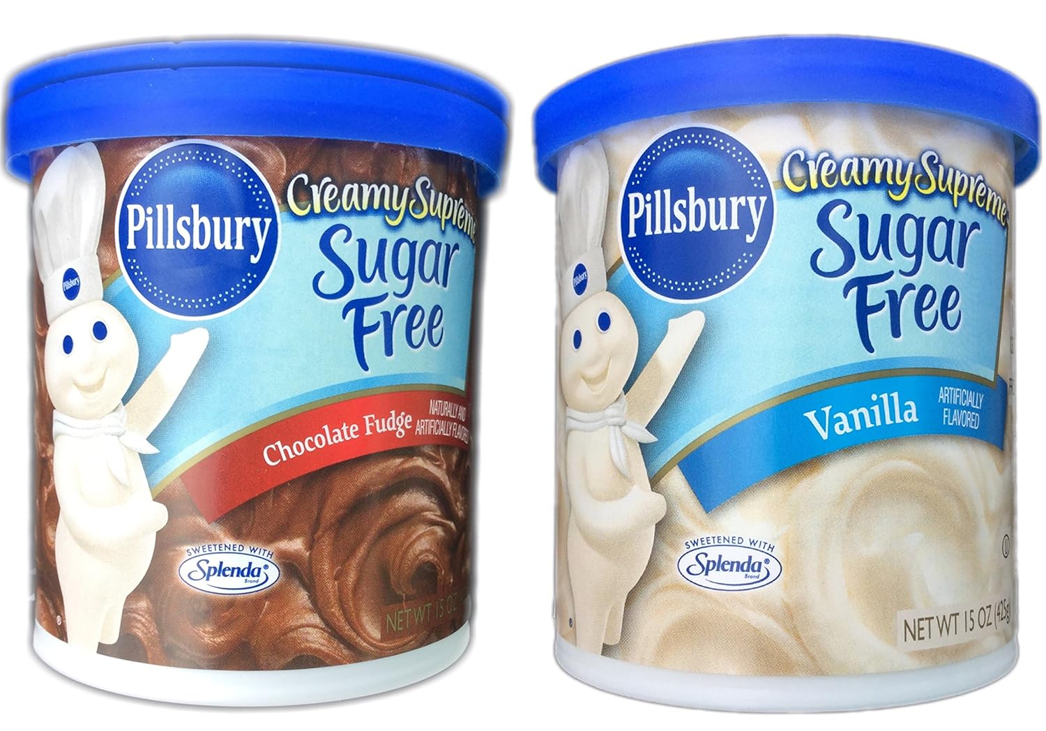 Pillsbury Creamy Supreme Sugar Free Chocolate Fudge and Vanilla Frosting Bundle (2 Items)