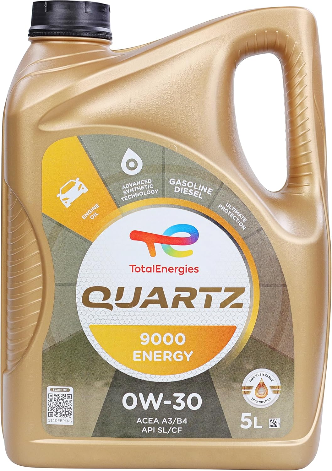Quartz 9000 Energy 0W-30 Motor Oil - Low Phosphorus Motor Oil for Gasoline and Diesel Engines - Long Term Protection Premium Full Synthetic Motor Oils - 5 Liter