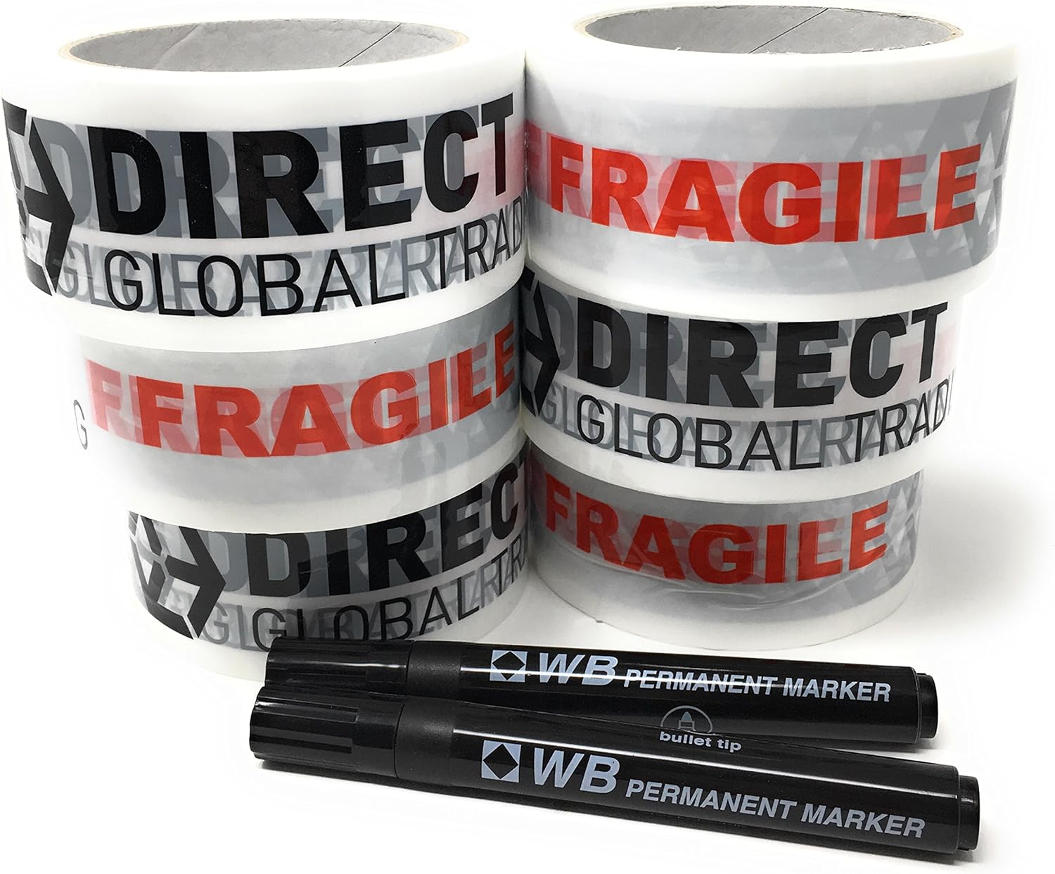 66m x 6 Rolls Quality Fragile Tape House Moving Storage Multi Pack with 2 Black Marker Pens