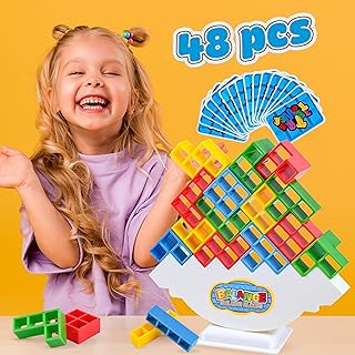Tetra Tower Game, 48 PCS Stack Attack Game - Family Games for Kids and Adults, Tetra Tower Balance Board Games for Family Night, Fun Balance Stacking Building Blocks Board Game