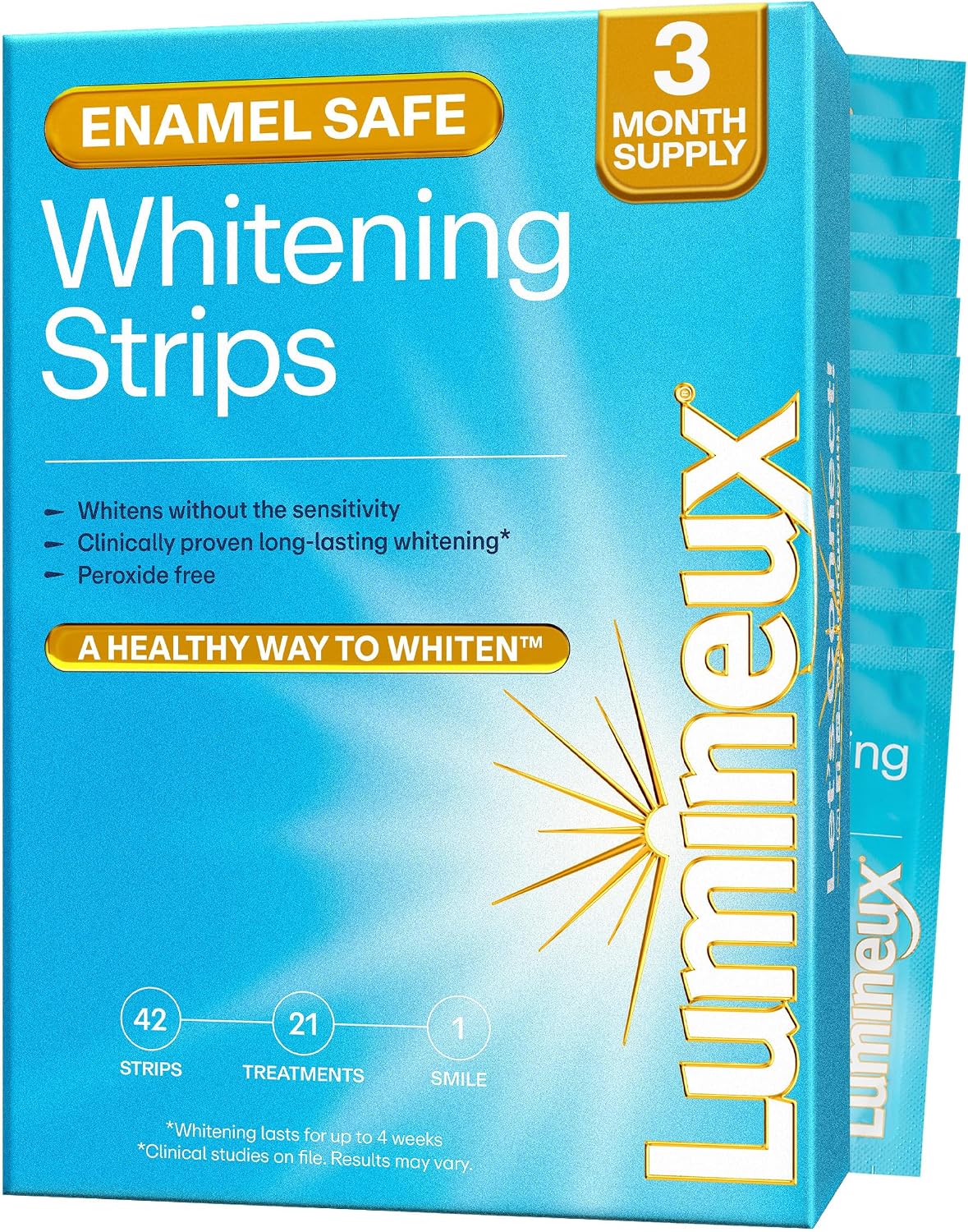 Lumineux Teeth Whitening Strips, Peroxide Free, 21 Treatments (3 Months)