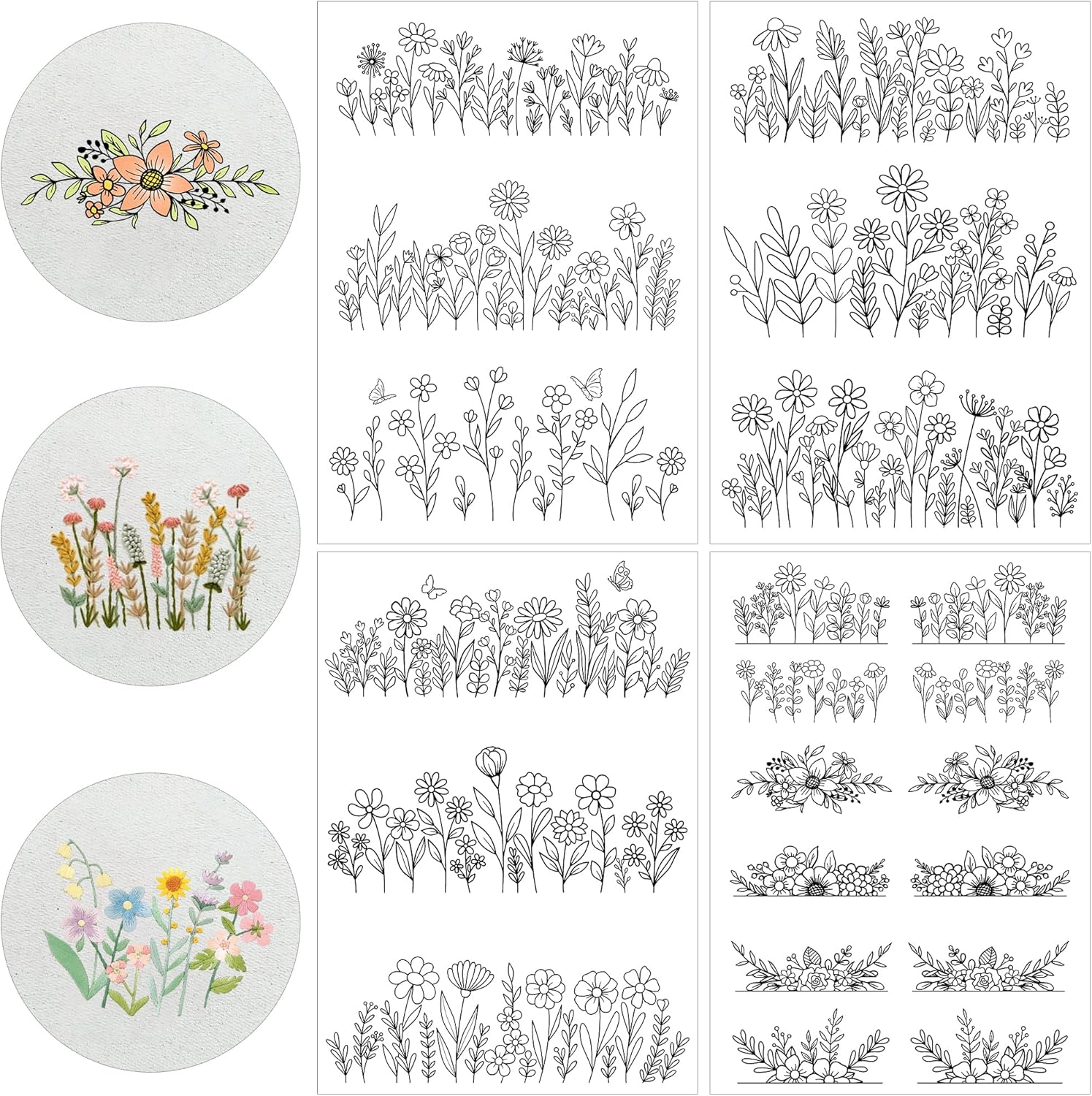 Water Soluble Embroider Pattern Stabilizer - CRASHOT 4 Sheets Stick and Stitch Embroider Paper Wash Away, Flower Floral, Daisy, Butterfly, Designs, Suprise for Hand Sewing Lover