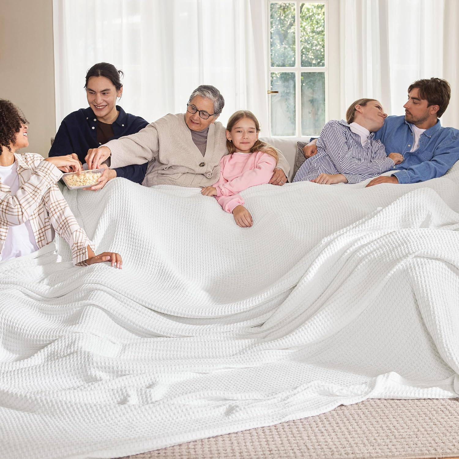 Bedsure 100% Cotton Large Blanket Oversized King for Bed - Waffle Weave Fall Blanket, Lightweight and Breathable Big Blanket, White, 120x94 inches