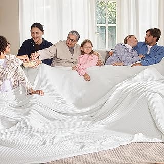 Bedsure 100% Cotton Large Blanket Oversized King for Bed - Waffle Weave Fall Blanket, Lightweight and Breathable Big Blanket, White, 120x94 inches