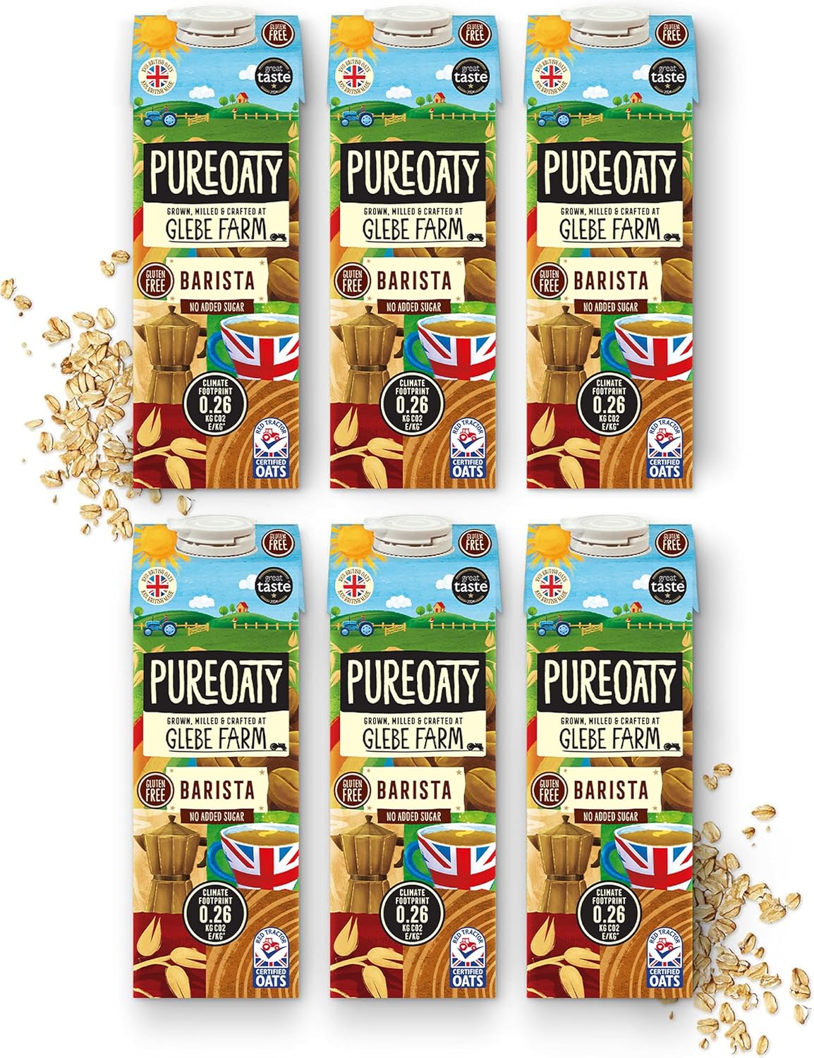 Glebe Farm PureOaty Oat Milk - Barista Grade, No Sugar, High Protein, Plant Milk - Made With 100% British Oats, 6 x 1 Litre