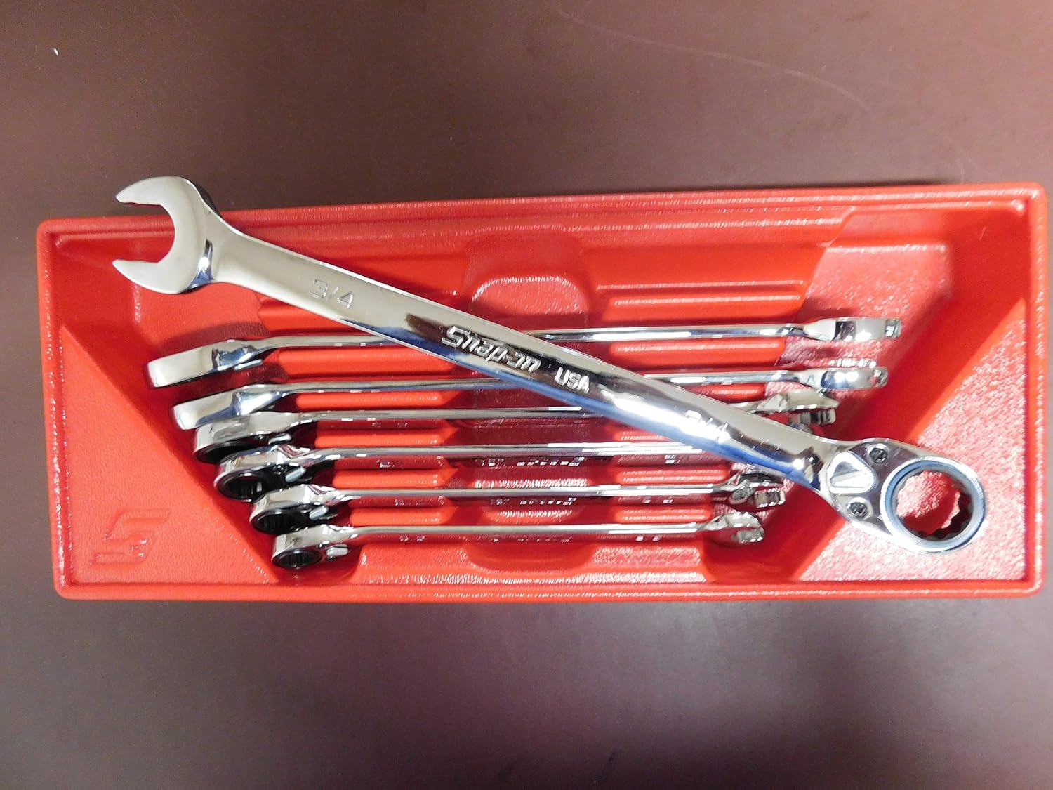 Snap-On 7 Piece 12-Point SAE Reversible Ratcheting Combination Wrench Set (3/8–3/4"), Part #SOXRR707