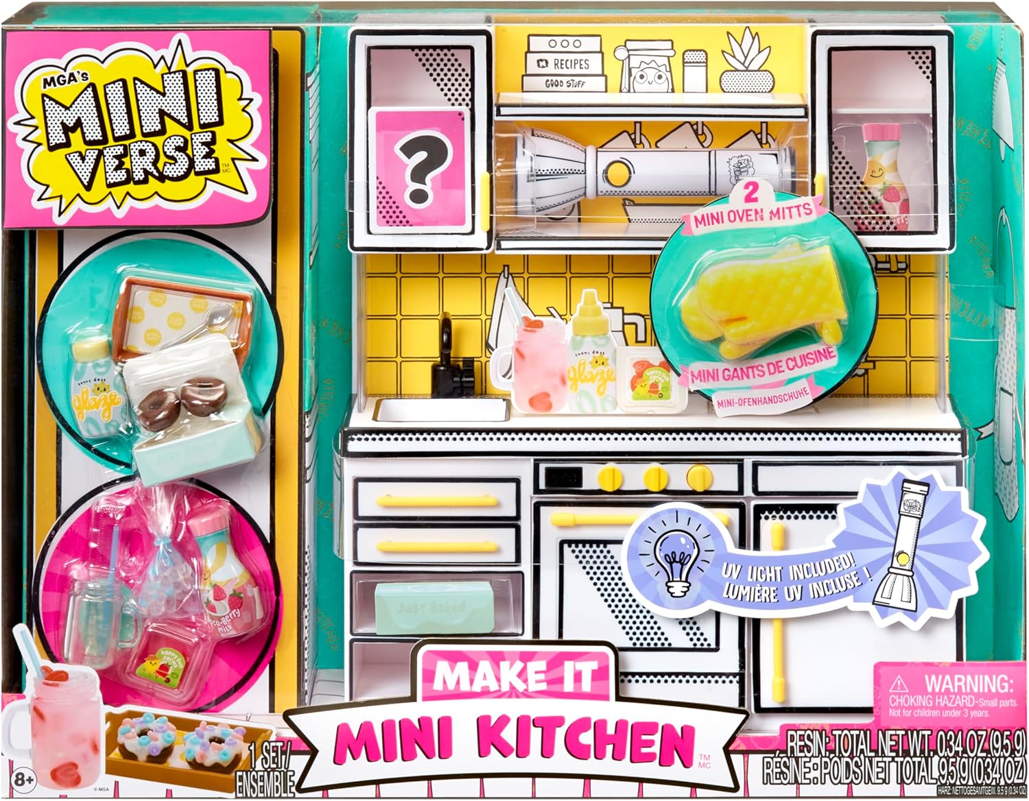 MGA's Miniverse Make It Mini Kitchen, Kitchen Playset, w/UV Light, Collectibles, DIY, Resin Play, Exclusive, Mystery Recipe, Mini Oven Mitts, NOT Edible, 8+