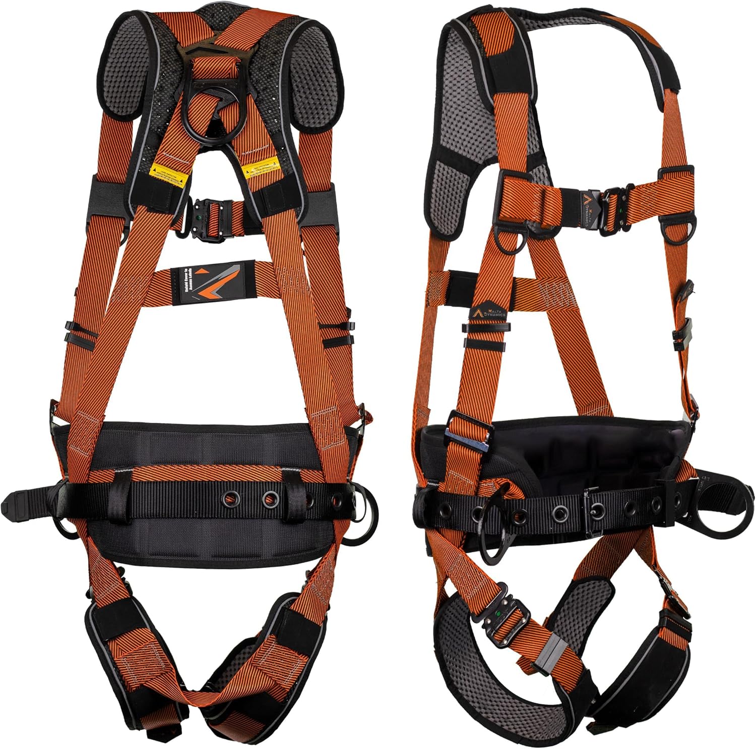 Malta Dynamics Warthog Comfort MAXX - Safety Harness for Construction – Fall Protection Equipment with Removable Belt and Lumbar Support, Side D-Rings, and Padding, OSHA & ANSI Compliant (L-XL)