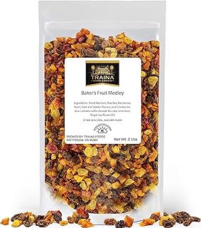 Traina Home Grown Sun Dried Baker’s Fruit Medley - Diced Peaches, Cranberries, Apricots, Pears, Nectarines, and Raisins - Non GMO, Gluten Free, Packed in Resealable Pouch (2 lbs)