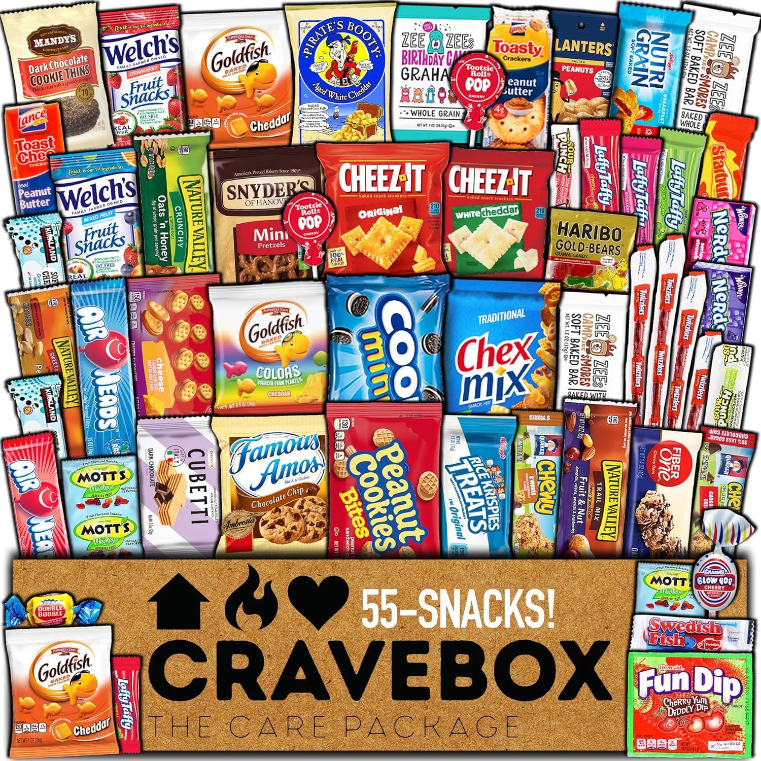 CRAVEBOX Snacks Box Variety Pack Care Package (55 Count) Halloween Treats Gift Basket Adults Kids Grandkids Guys Girls Women Men Boyfriend Birthday Cookies Chips College Student Office School