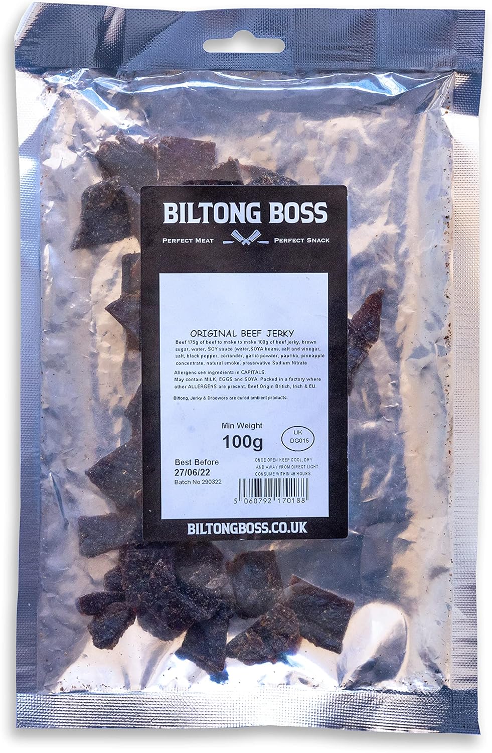 Biltong Boss Original Beef Jerky, Lean Cuts, Air-Dried, Ready To Eat Flavoured Meat High Protein Snack, Suitable For Gluten-Free, Paleo, Keto, Atkins Diets & Post-Workout, Low Sugar & Carbs 100g