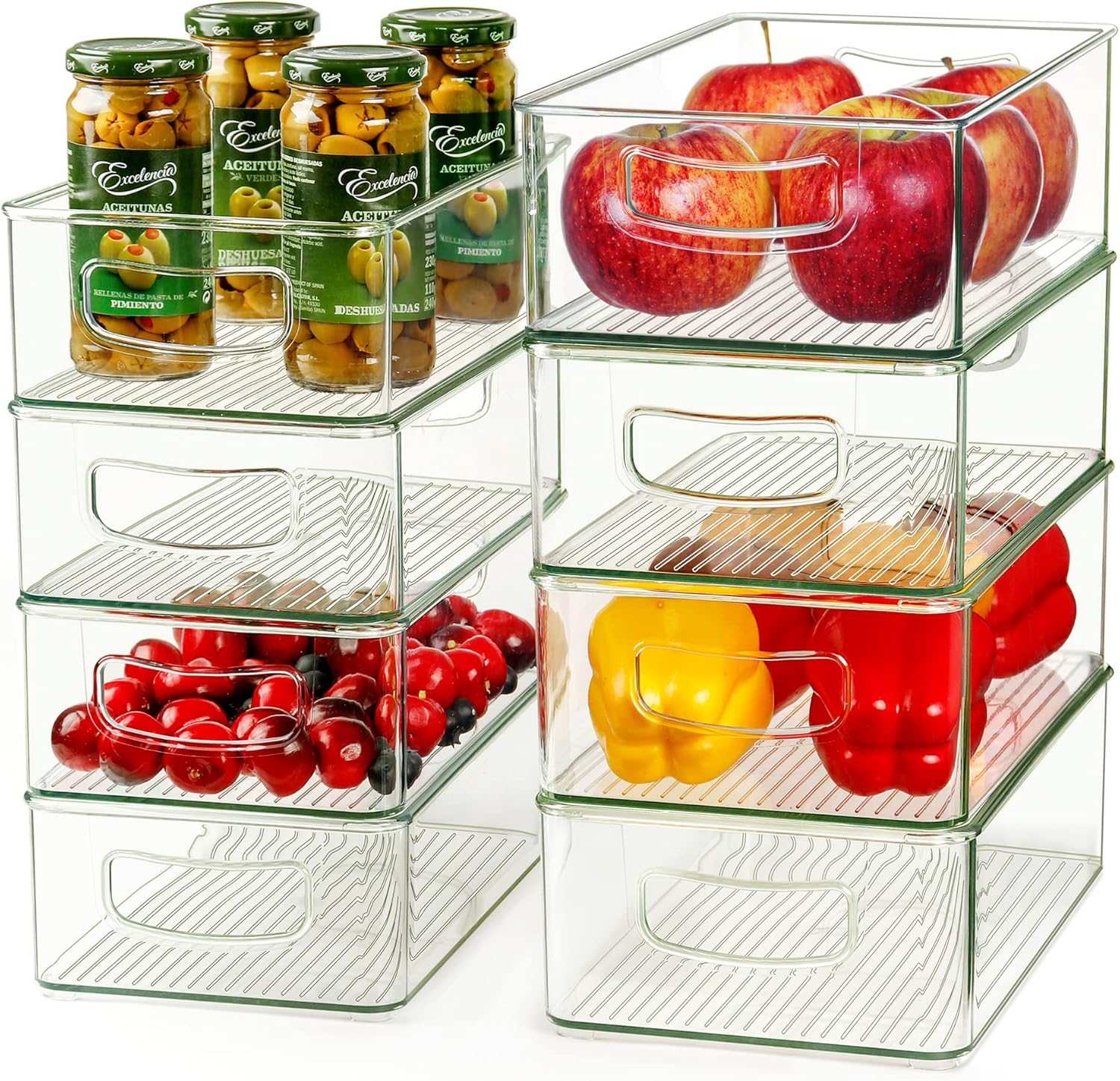 Hudgan Set Of 8 Stackable Organizer Bins, Straight Sides Plastic Storage Containers for Pantry Organization and Kitchen Storage Bins, Acrylic Clear Bins for Organizing