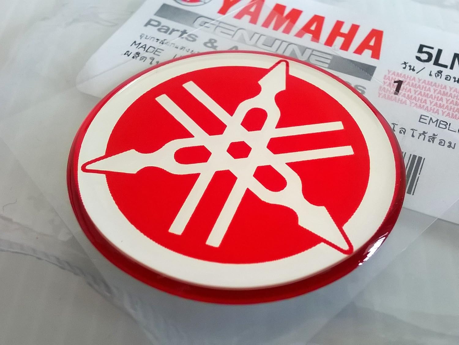 Yamaha 5LN-F313B-09-RE - Genuine 40MM Diameter Yamaha Tuning Fork Decal Sticker Emblem Logo Red Raised Domed Gel Resin Self Adhesive Motorcycle/Jet Ski/ATV/Snowmobile