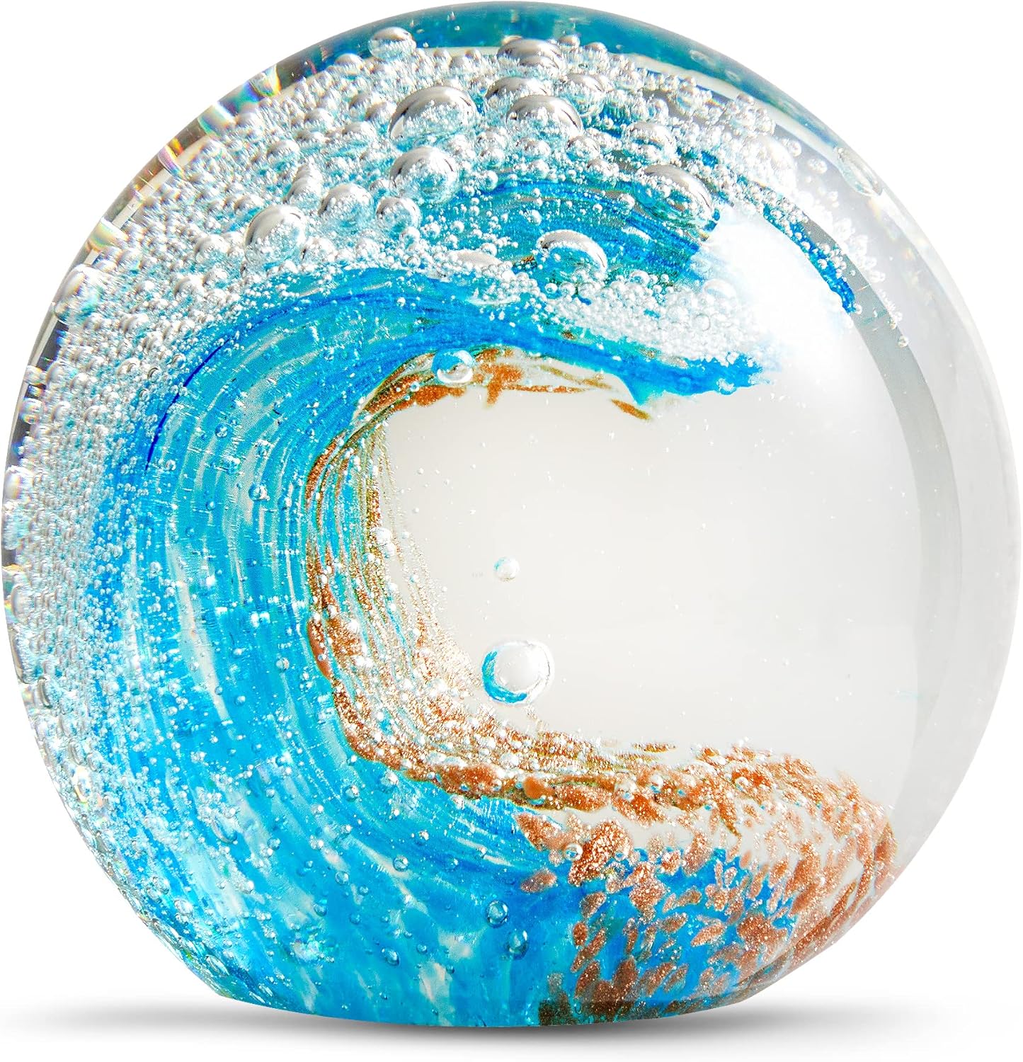 EUSTUMA Hand Blown Glass Figurines Ball Ocean Waves,Office Paperweight Glass for Desk,Home Decor Collectible,Aquarium Decor,Office Decor Ocean Lovers (Blue)