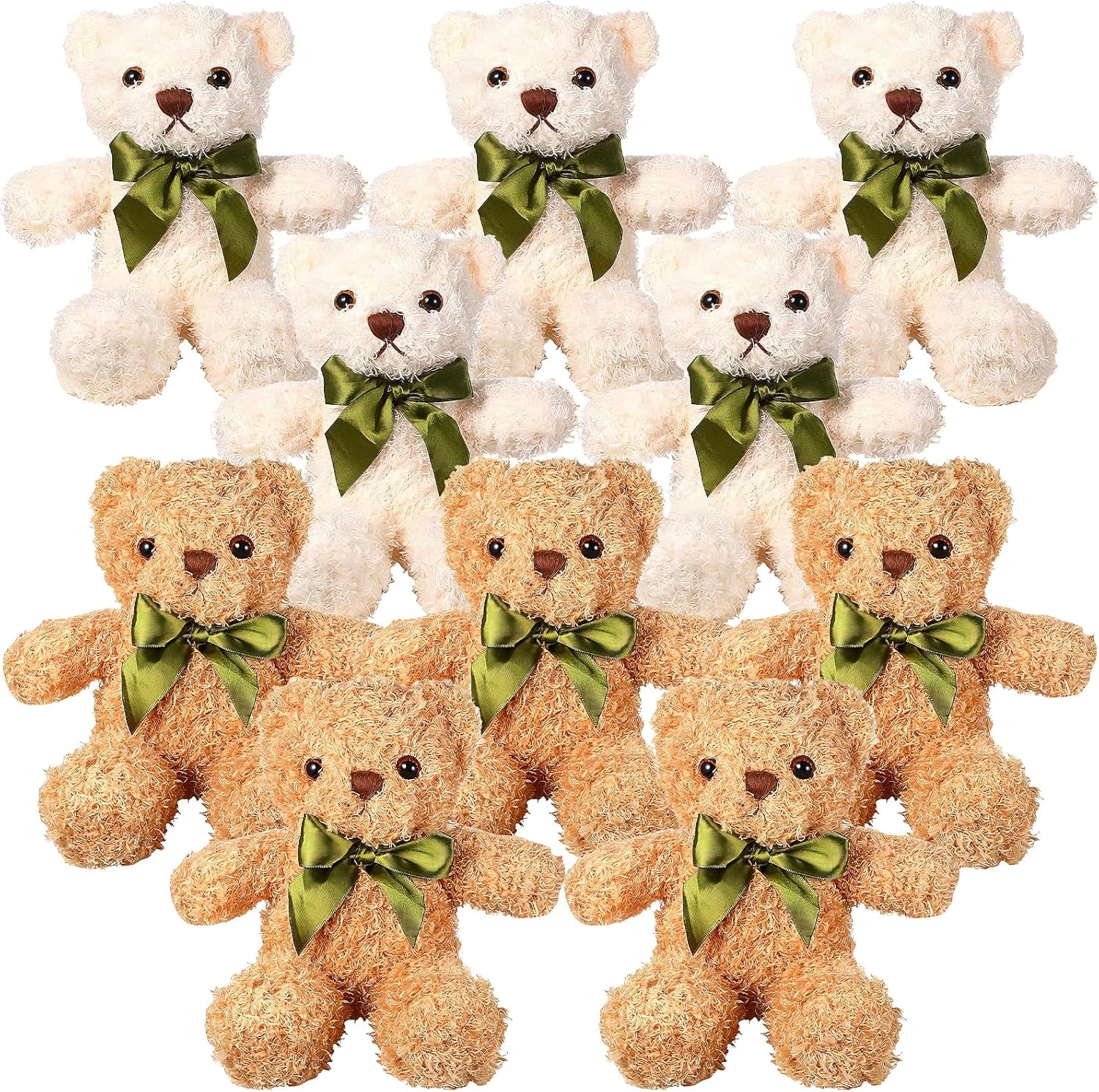 LYCN 10 Pack Small Teddy Bears Bulk,25cm Cute Teddy Bear Plush Toy with Bow Tie, Soft Stuffed Animals Teddy Bear for Graduation Birthday Wedding Christmas Party Gift,10 Inch (White,Brown)