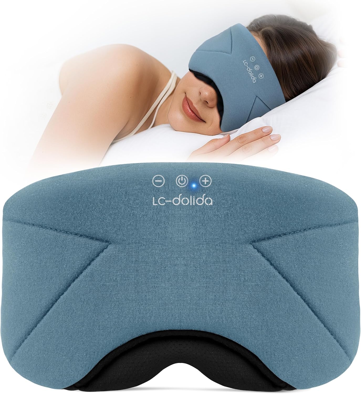Sleep Mask with Headphones Bluetooth 5.4, LC-dolida Wireless Music Eye Mask for Sleeping Headphones with Soft Bamboo Cotton Cooling Breathable,Ultra-Thin Stereo Speaker for Side Sleepers-Ash Blue