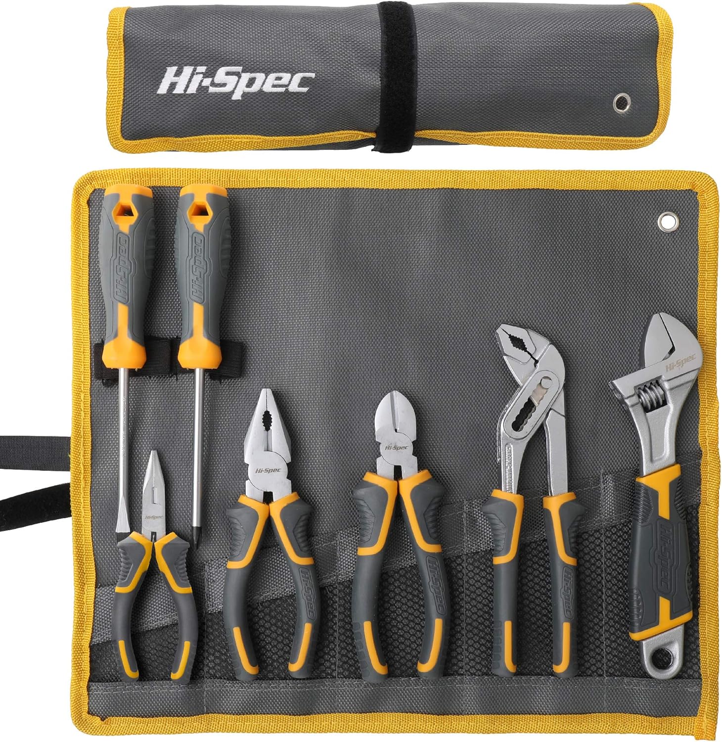 Hi-Spec 7pc Home DIY Repair Tool Kit Set in a Roll Up Toolbag. Compact Household DIY Starter Basic Handyman Tools of Plumber Pliers, Screwdrivers and Adjustable Wrench