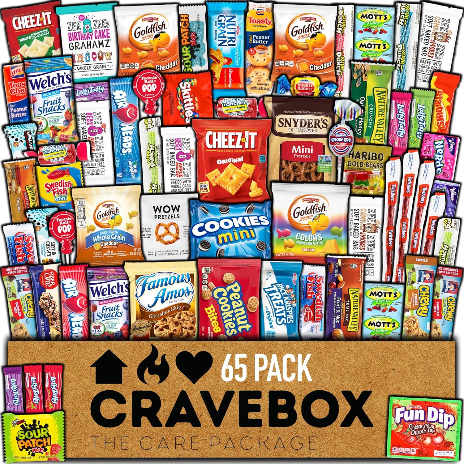 CRAVEBOX Snacks Box Variety Pack Care Package (65 Count) Father's Day Treats Gift Basket Adults Kids Grandkids Guys Girls Women Men Boyfriend Birthday Cookies Chips College Student Office School