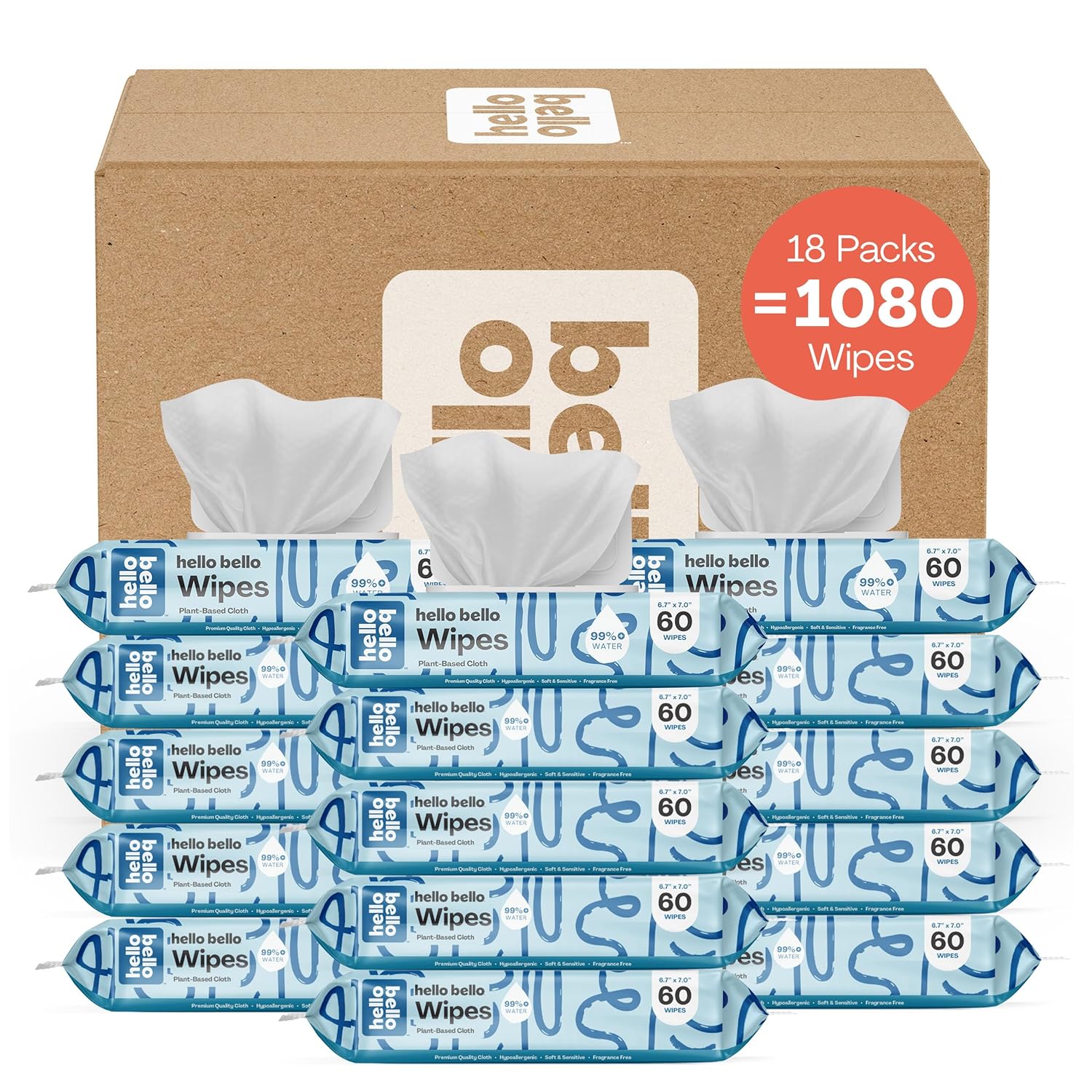 Hello Bello Extra Gentle Unscented Baby Wipes - Made with 99% Water and Aloe for Babies and Kids - 1080 Count