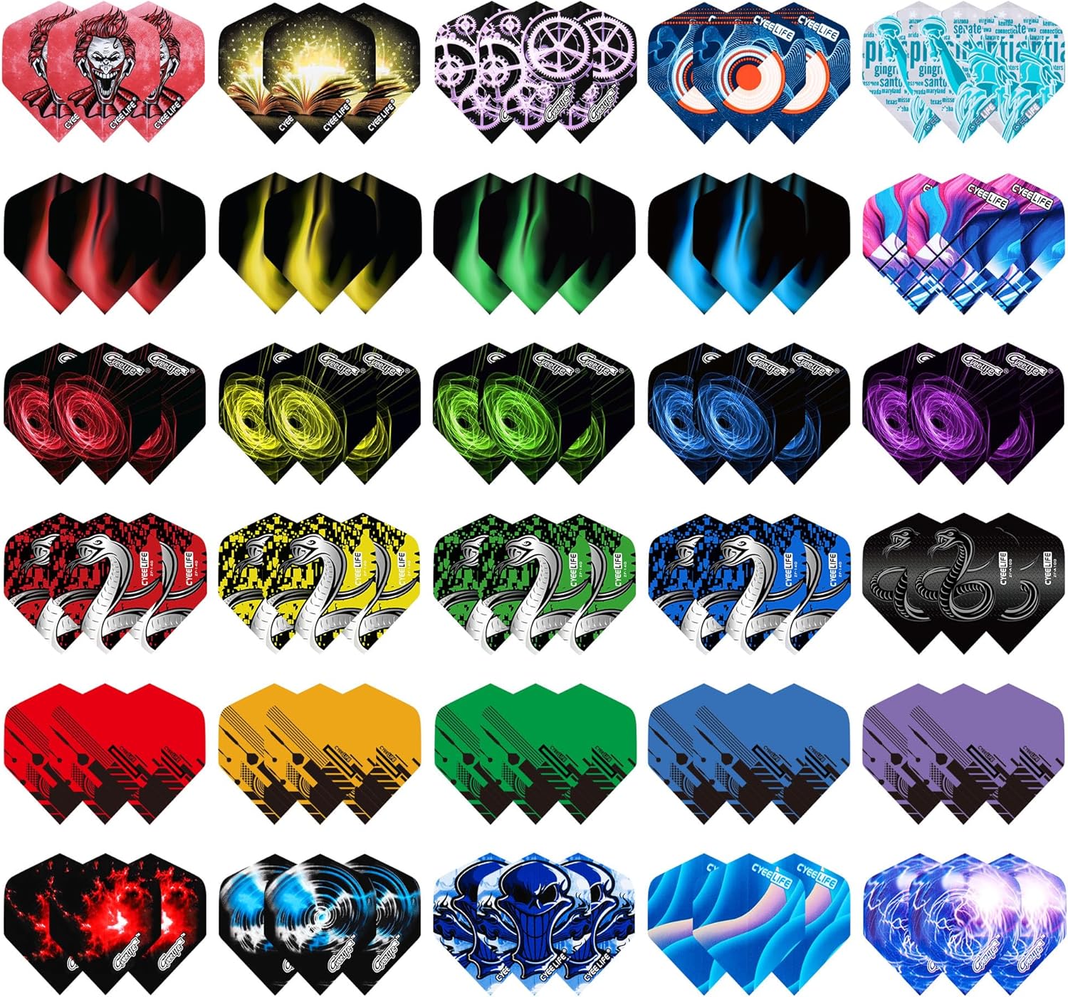 CyeeLife Standard Dart Flights 30 Sets 90 Pcs Durable PET Replacement Feather Tail Wing for Steel Tip and Soft Tip Darts - Perfect Accessories Equipment Supplies for Dart Games