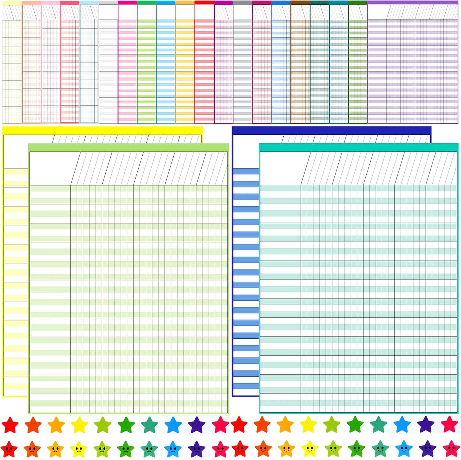 Youngever 17 Inch x 22 Inch Multi-Color Laminated Dry Erase Incentive Chart with Reward Stickers for Chore Responsibility, School Attendance, Homework Progress Tracking Chart (24 Charts 1600 Stickers)