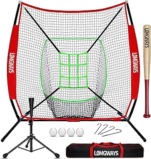 7'x7' Baseball Practice Net Set, Portable Baseball Net for Batting,Hitting and Pitching,with Baseball Tee, Baseball Bat, Baseballs, Strike Zone, Carrying Bag, for All Skills