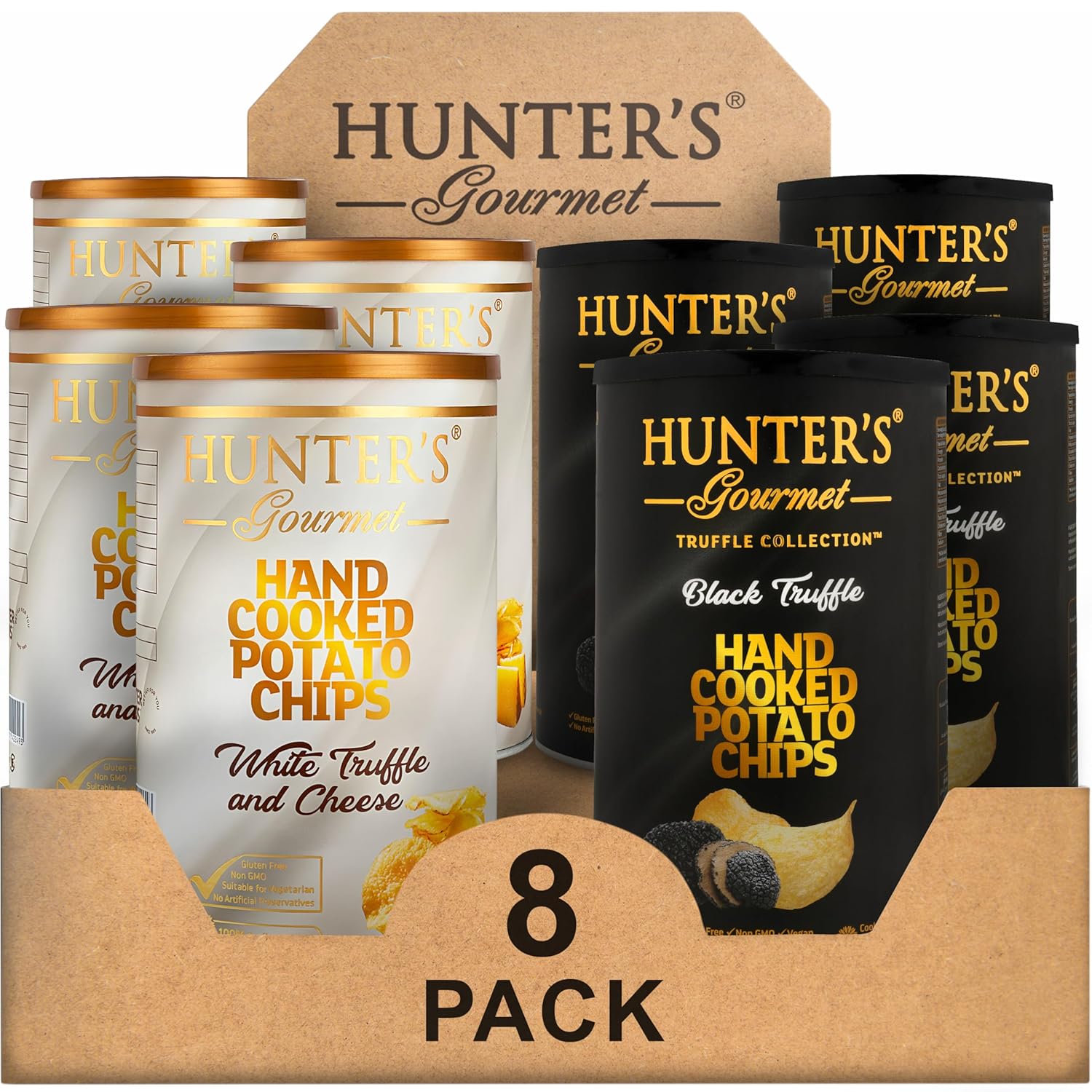 Hunter's Gourmet Chips Truffle Collection | Hand-Cut | Made in a Nut-Free Facility | Cholesterol-Free | No Artificial Colors | Vegetarian Truffle Lover | Premium Treat Pack of 8