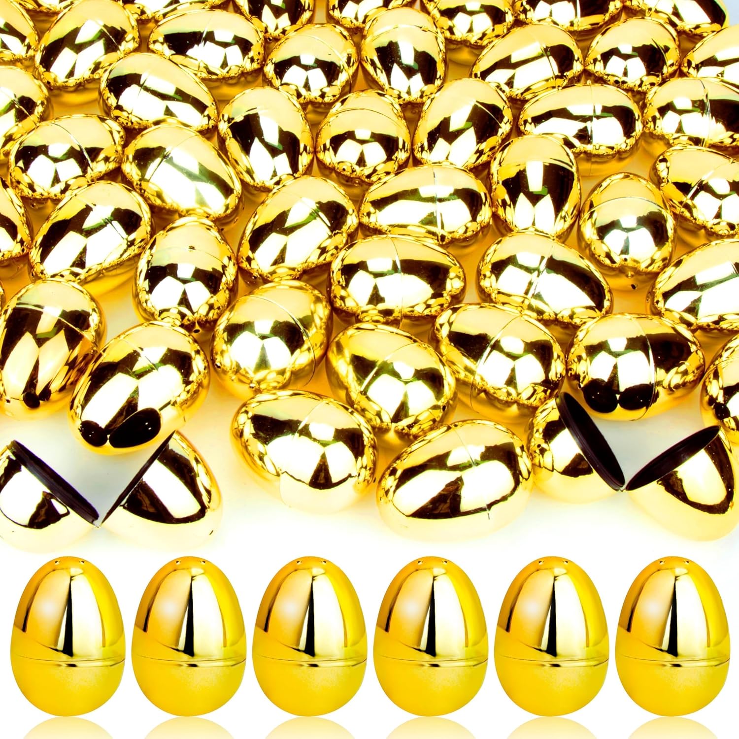 18Pcs Easter Eggs Bulk, 2.3" Fillable Shiny Golden Metallic Plastic Easter Eggs Empty for Easter Hunt, Easter Basket Stuffers, Party Favor, Classroom Prize Supplies