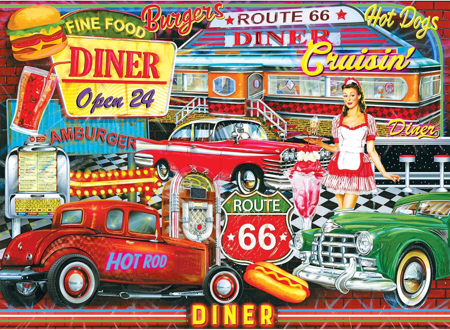 RoseArt - Kodak Premium - 50's Diner - 1000 Piece Jigsaw Puzzle for Adults