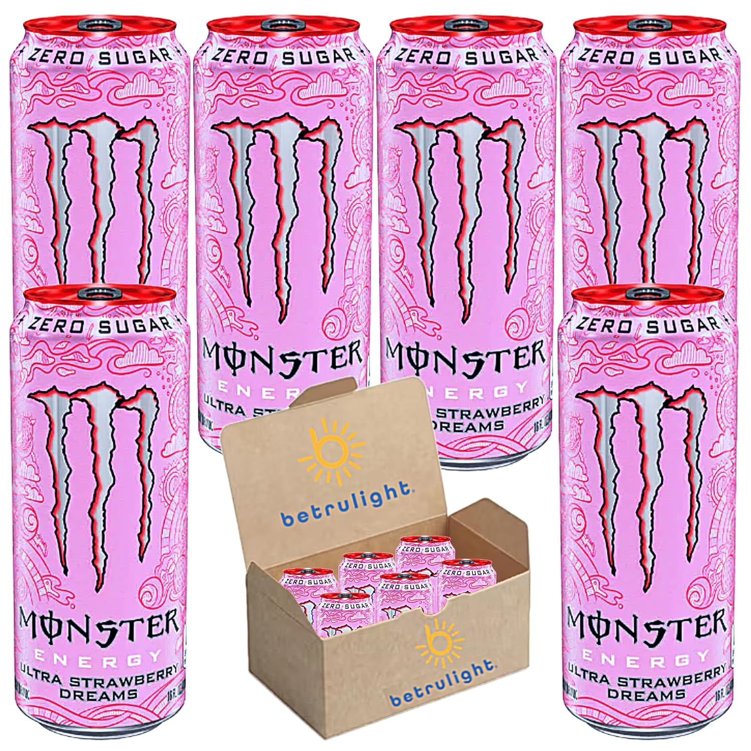 Monster Energy Zero Sugar | Sugar Free Energy Drink | Ultra Variety Pack | Pack of 6 | Every Order is Elegantly Packaged in a Signature BETRULIGHT Branded Box | (16 Fl oz, Ultra Strawberry Dreams)
