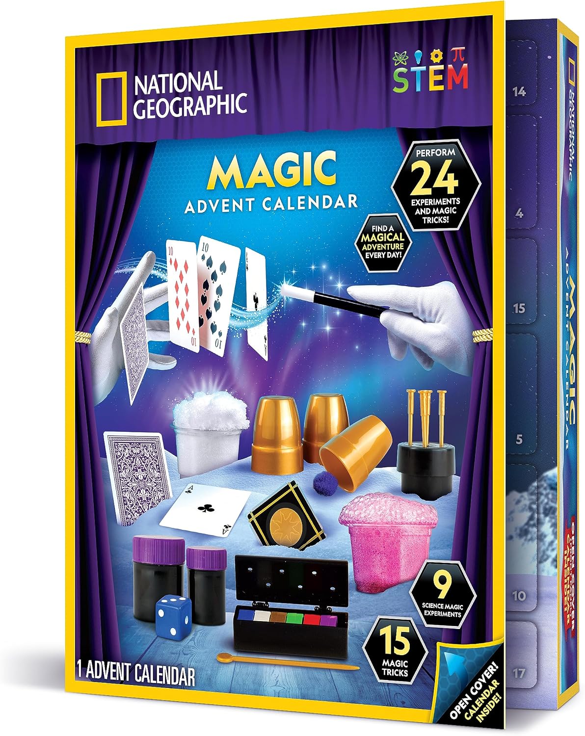 National Geographic 2026 Magic Advent Calendar with 24 Days of Tricks | 24 Days of Magic Tricks and Science Experiments, Holiday Countdown, Performance Props, STEM Activities, Christmas Gift