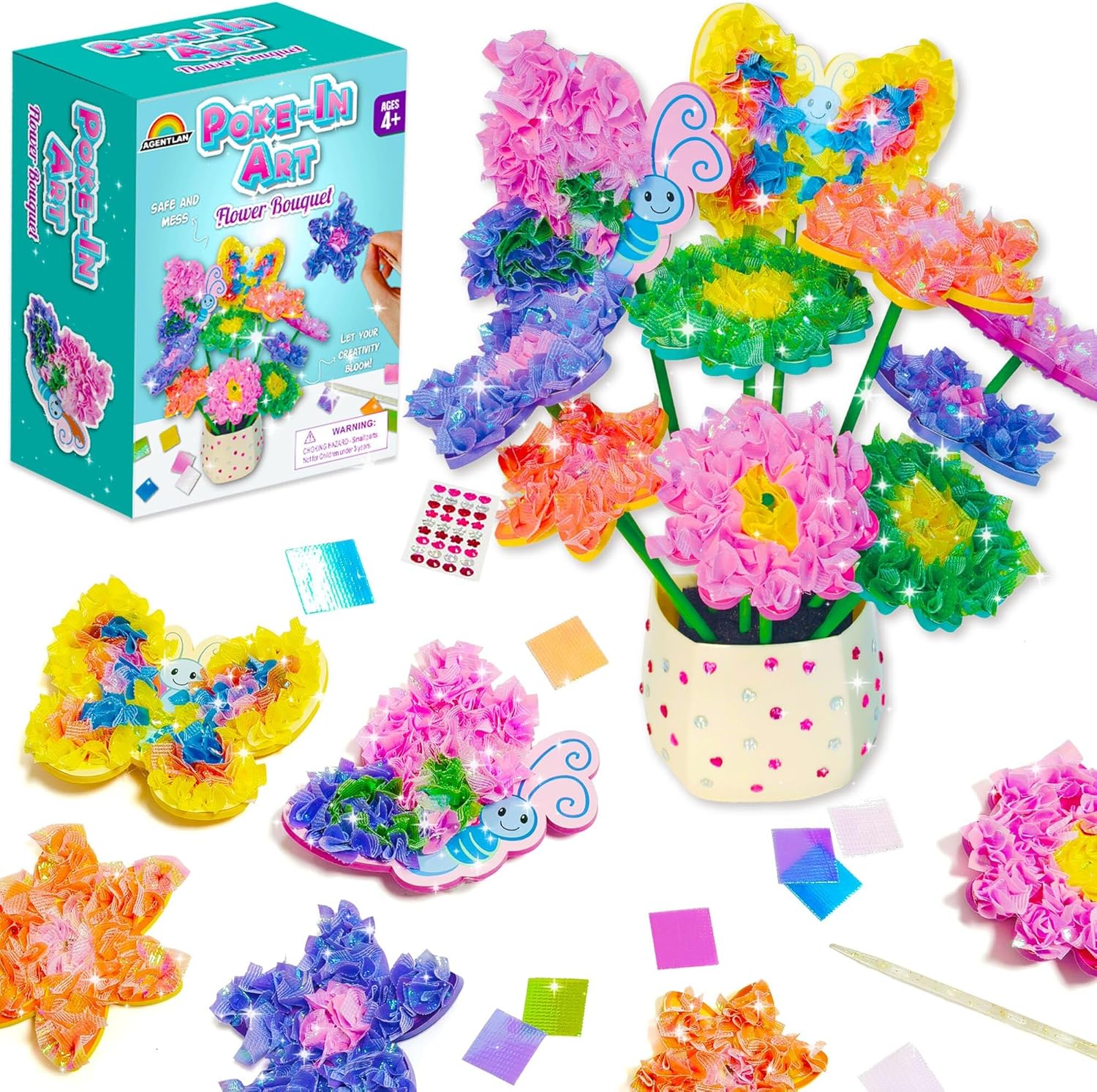 AGENTLAN Art & Craft Activity, Poke Fun Flower Bouquet Craft Kit, Fun & Easy Art Kits for Kids, DIY Garden Kids Activities, Gifts for Girls and Boys 3 4 5 6 7 8 9