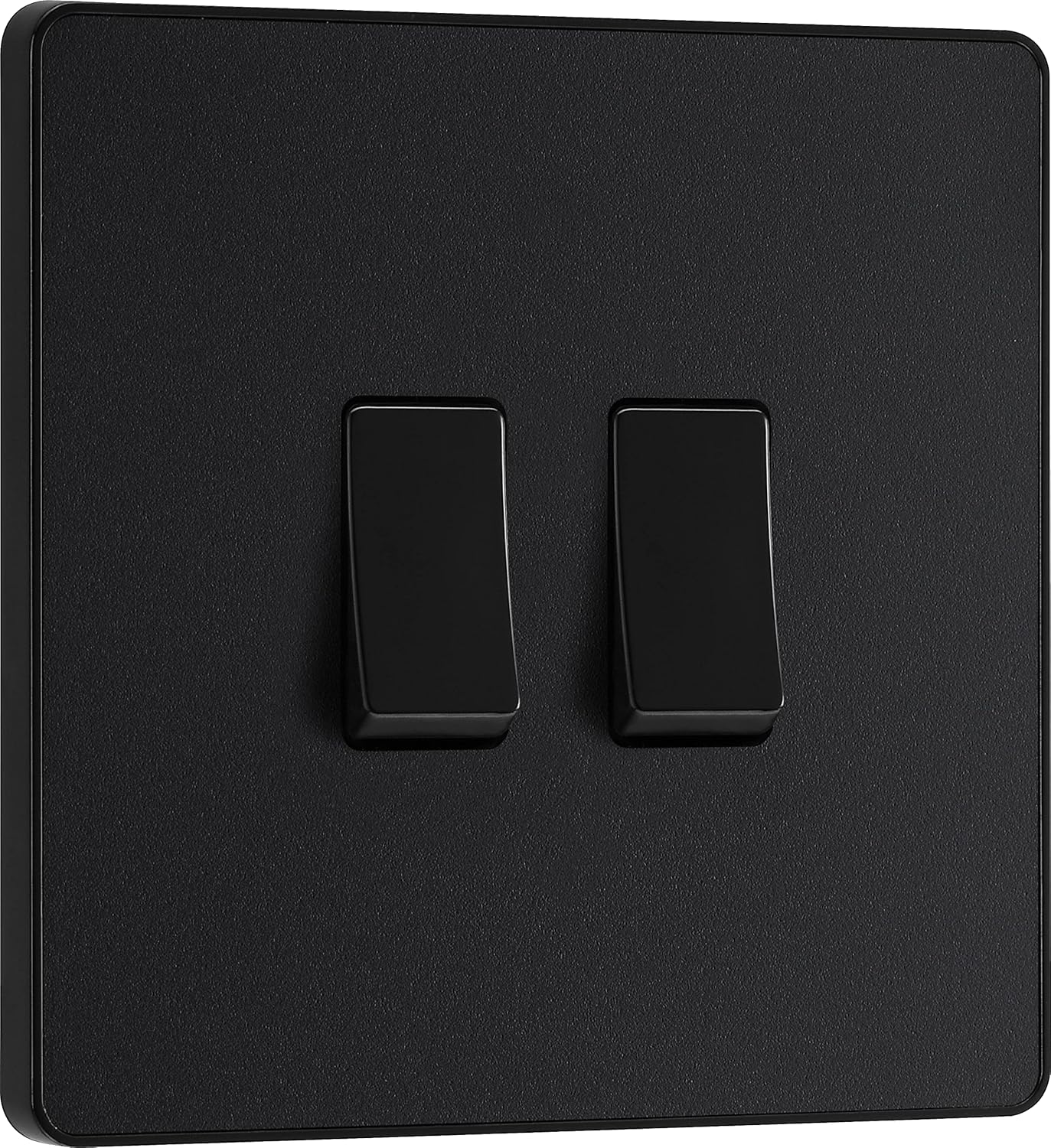 BG Electrical Double Wall Light Switch, 2 Way, Screwless Front Plate, Round Edges, Evolve, Matt Black, 20A, 16AX, PCDMB42B