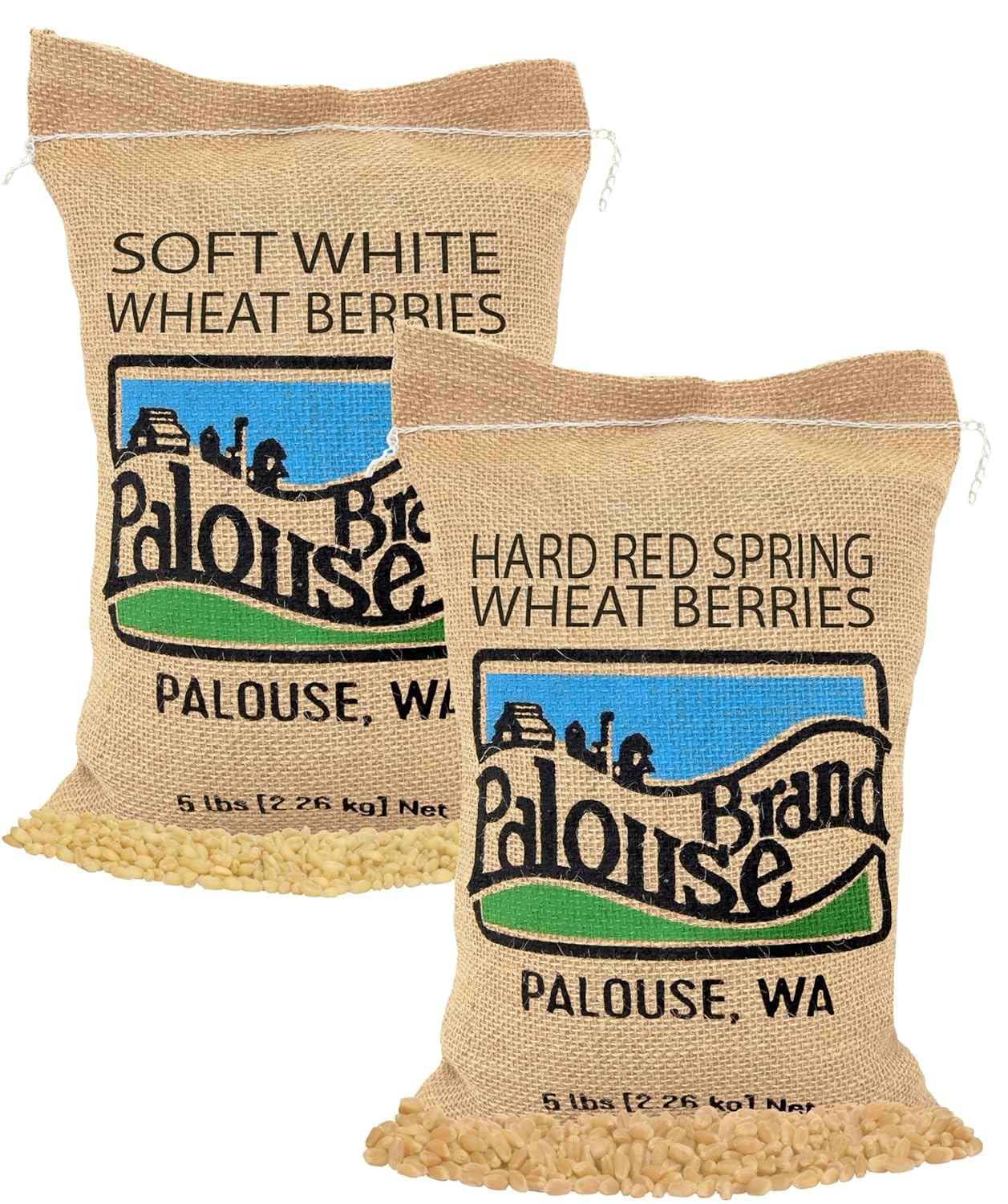 Certified Glyphosate Residue Free Hard Red Spring and Soft White Wheat Pack | 2-5 LB Burlap Bags (10 LBS Total) | Washington Family Farmed | Non-GMO Project Verified |