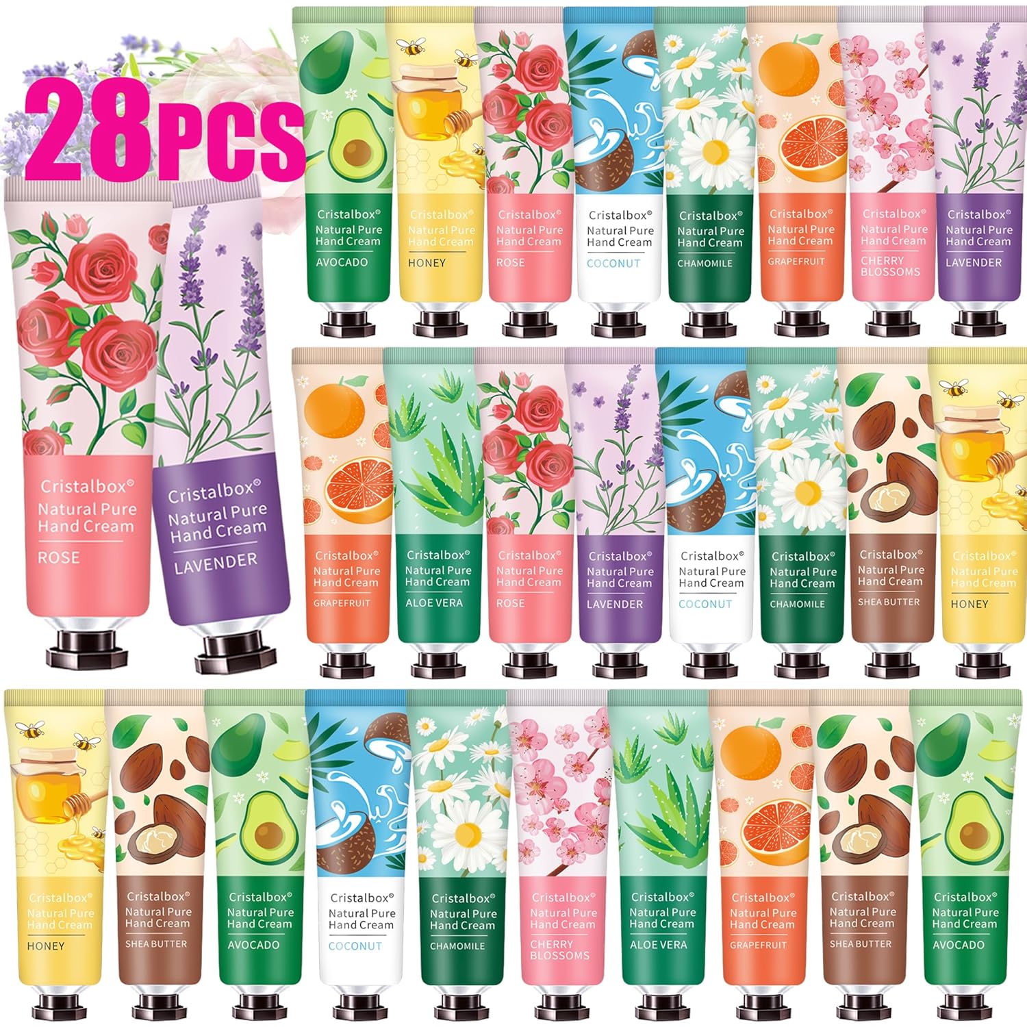28 Pack Hand Cream Bulk Gifts-Teacher gifts,Birthday Gifts for Women Teengirls,Nurse Gifts Bridesmaid Gifts,Gifts for Women,Travel Size Hand Lotion, Natural Plant Hand Cream for Dry Cracked Hands