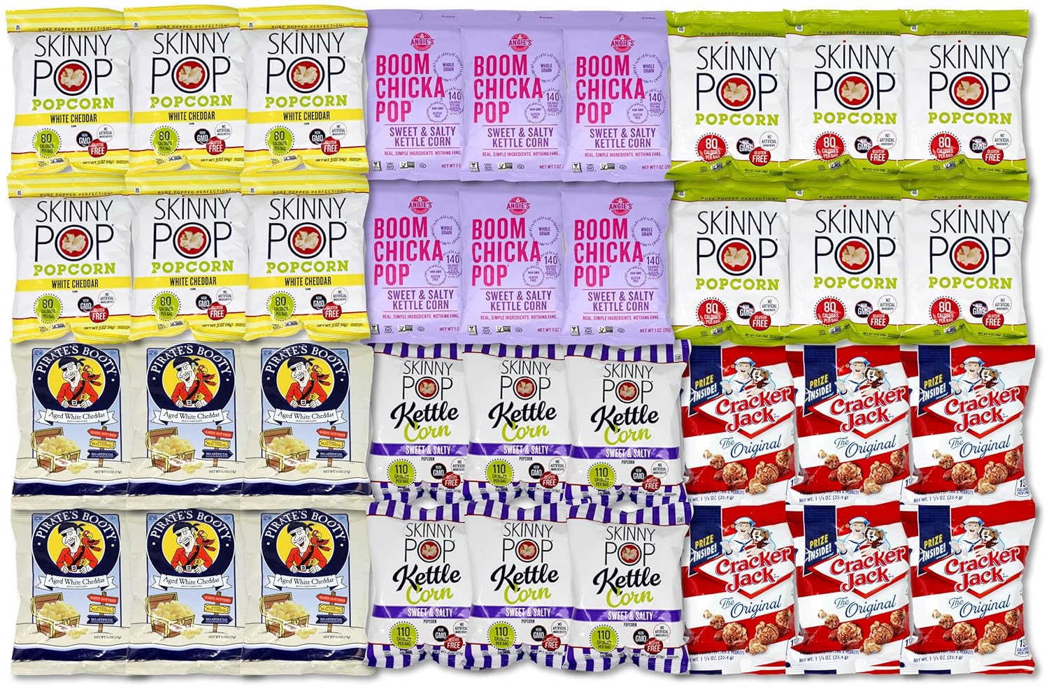 Niro Assortment | Popcorn Snack Pack | Skinny Pop, Pirate's Booty, Cracker Jack, and Angie's | 36 Pack Variety