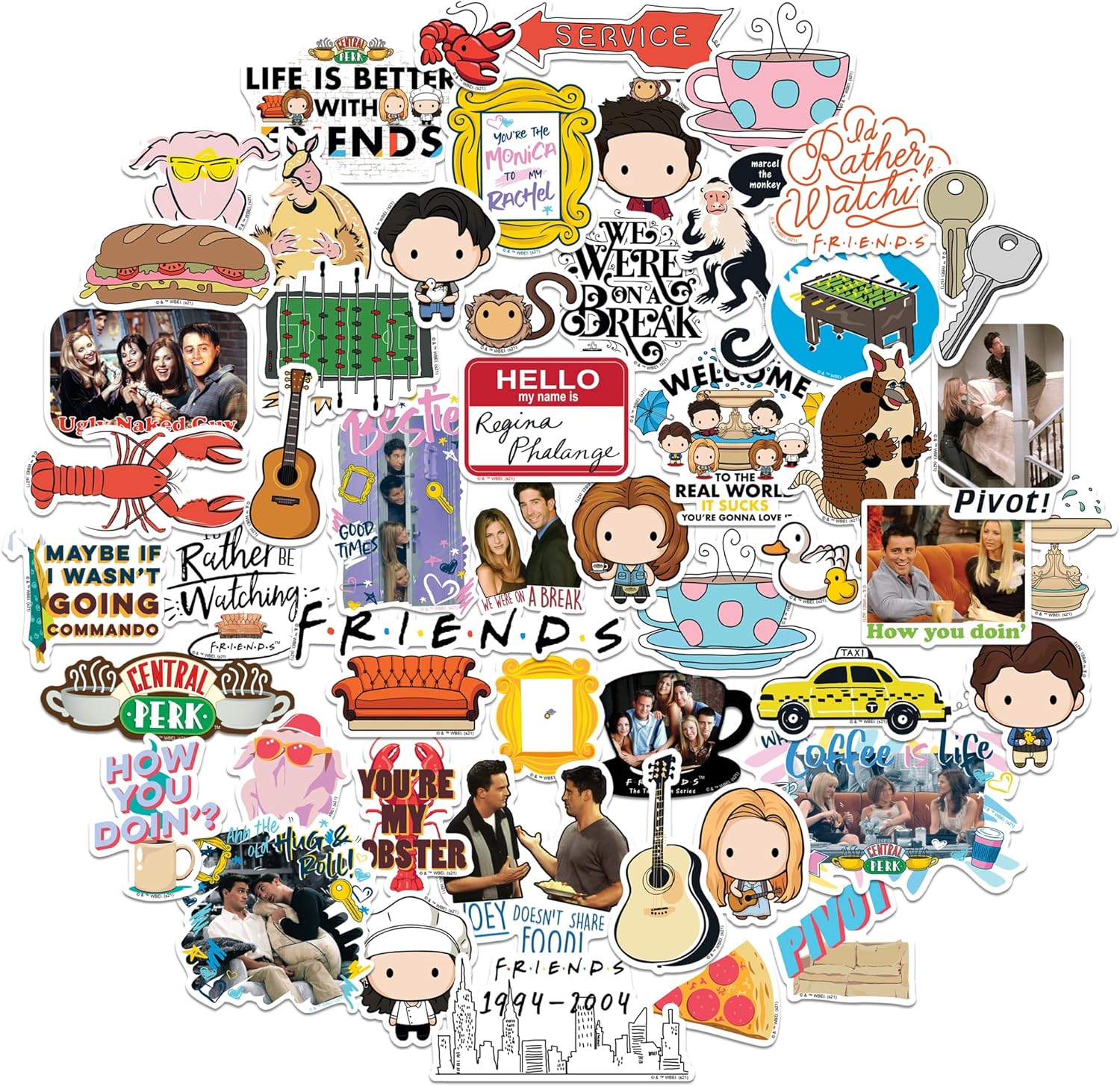 Friends 50ct Vinyl Large Deluxe Stickers Variety Pack – Die Cut Decals for Laptop, Water Bottle, Scrapbooking, Tablet, Indoor/Outdoor