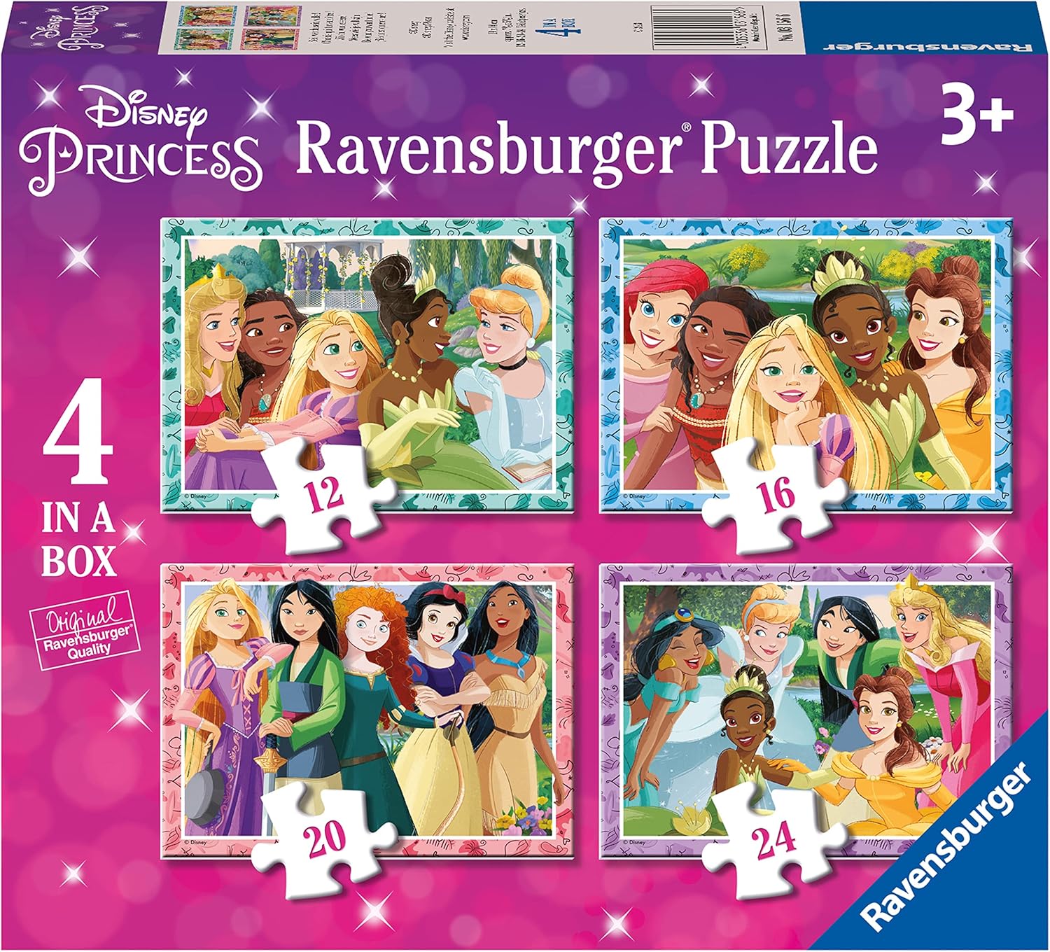 Ravensburger Disney Princess 4 in a Box Jigsaw Puzzles for Kids Age 3 Years and Up - 12, 16, 20 & 24 Pieces