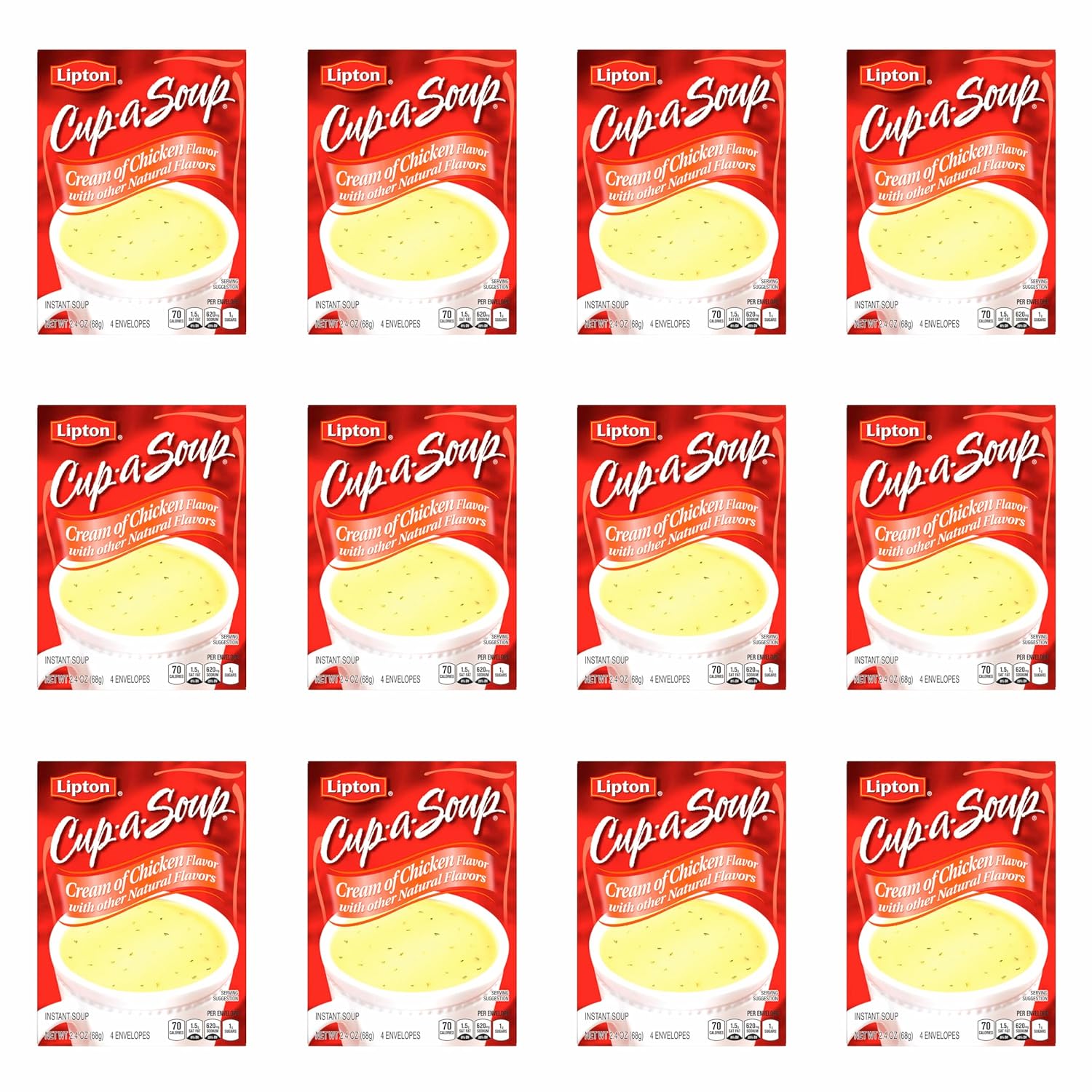 SOUP SECRETS Lipton Cup-a-Soup Instant Soup For a Warm Cup of Soup Cream of Chicken Only 70 Calories Per Serving, 4 Count (12 Pack)