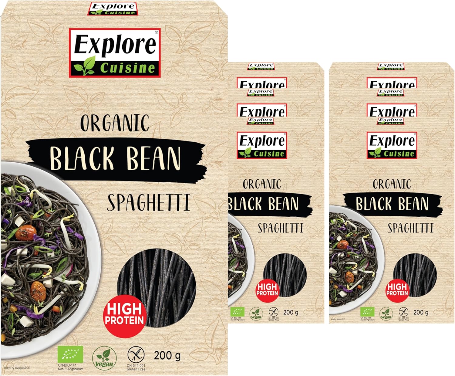 Explore Cuisine Organic Black Bean Spaghetti: Gluten Free Pasta High in Protein and Fibre, Perfect for Vegan, Low Carb and Keto Diets (6 x 200g)