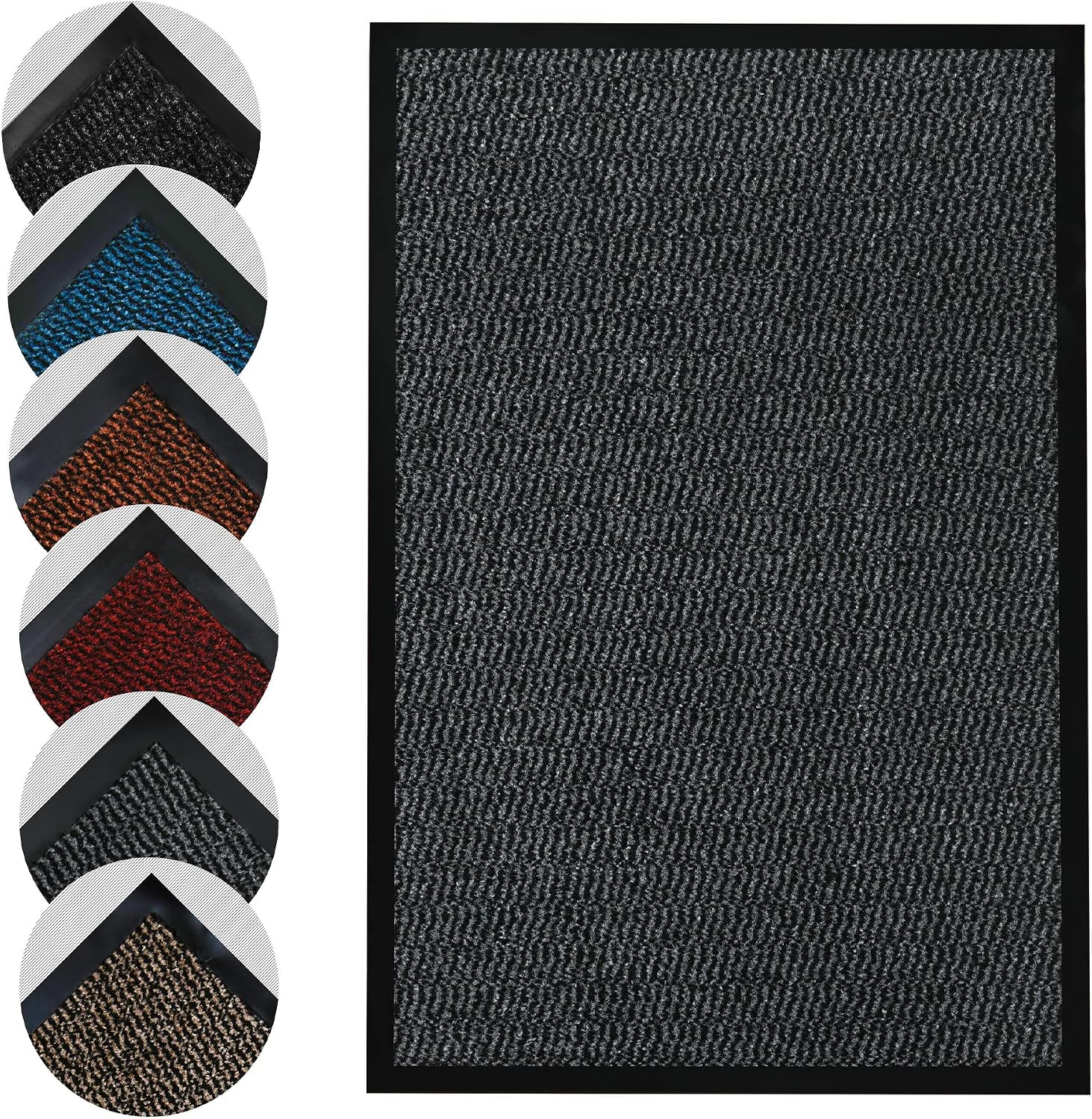 Homatz Large Indoor Door Mat - Heavy Duty Rubber, Floor and Kitchen Mat - Non Slip, Washable and Dirt Trapper Doormats Super Absorbent Multicolor Barrier Matts 120x180cm, Grey