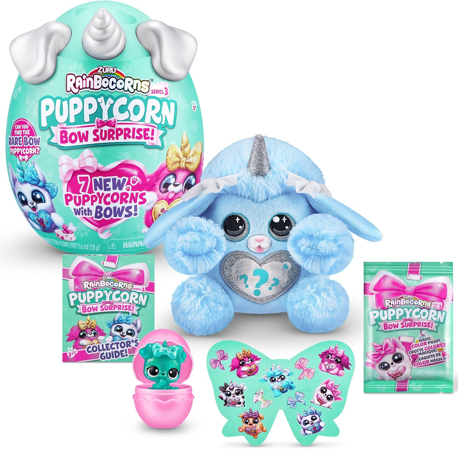 Rainbocorns Puppycorn Surprise Series 3 (Poodle) by ZURU, Collectible Plush Stuffed Animal, Surprise Egg, Sticker Pack, Slime, Dog Plush, Ages 3+ for Girls, Children