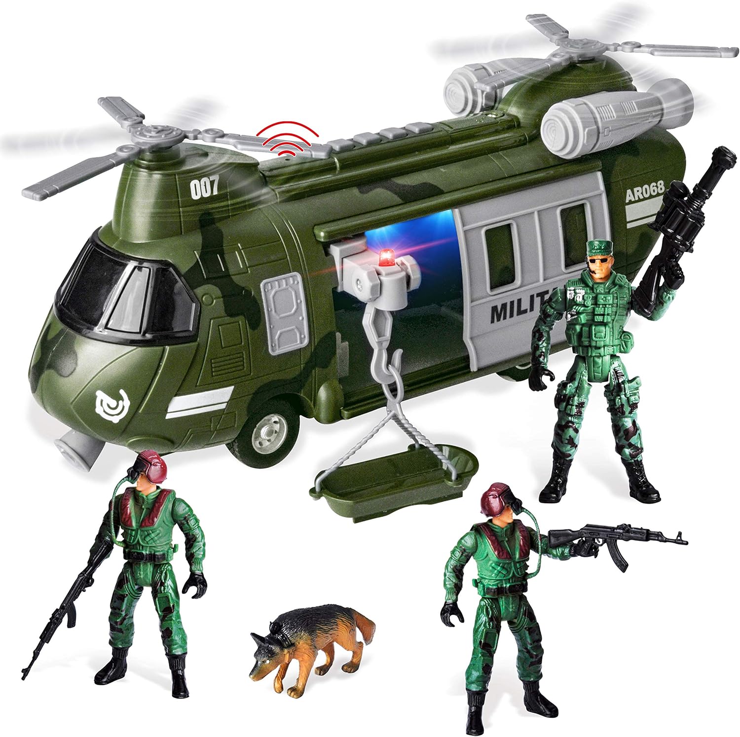 JOYIN Military Vehicles Toy Set of Friction Powered Transport Helicopter with Light and Sound Siren, and Soldier Army Men Action Figures for Kids, Green, Toy Gifts for 3 4 5 6 7 8 Year Old Boys