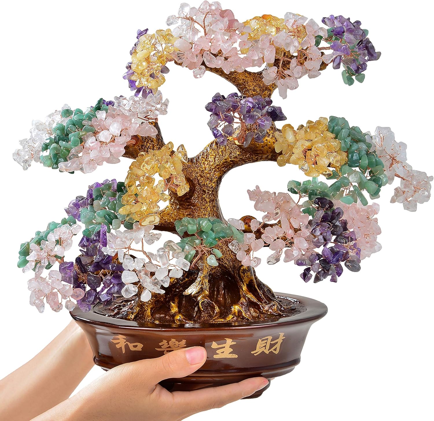 Kalifano Natural Tree of Life (1,251 Gemstone Count) Chakra Crystal Tree with Healing Properties - Bonsai Feng Shui Money Tree for Healing and Luck